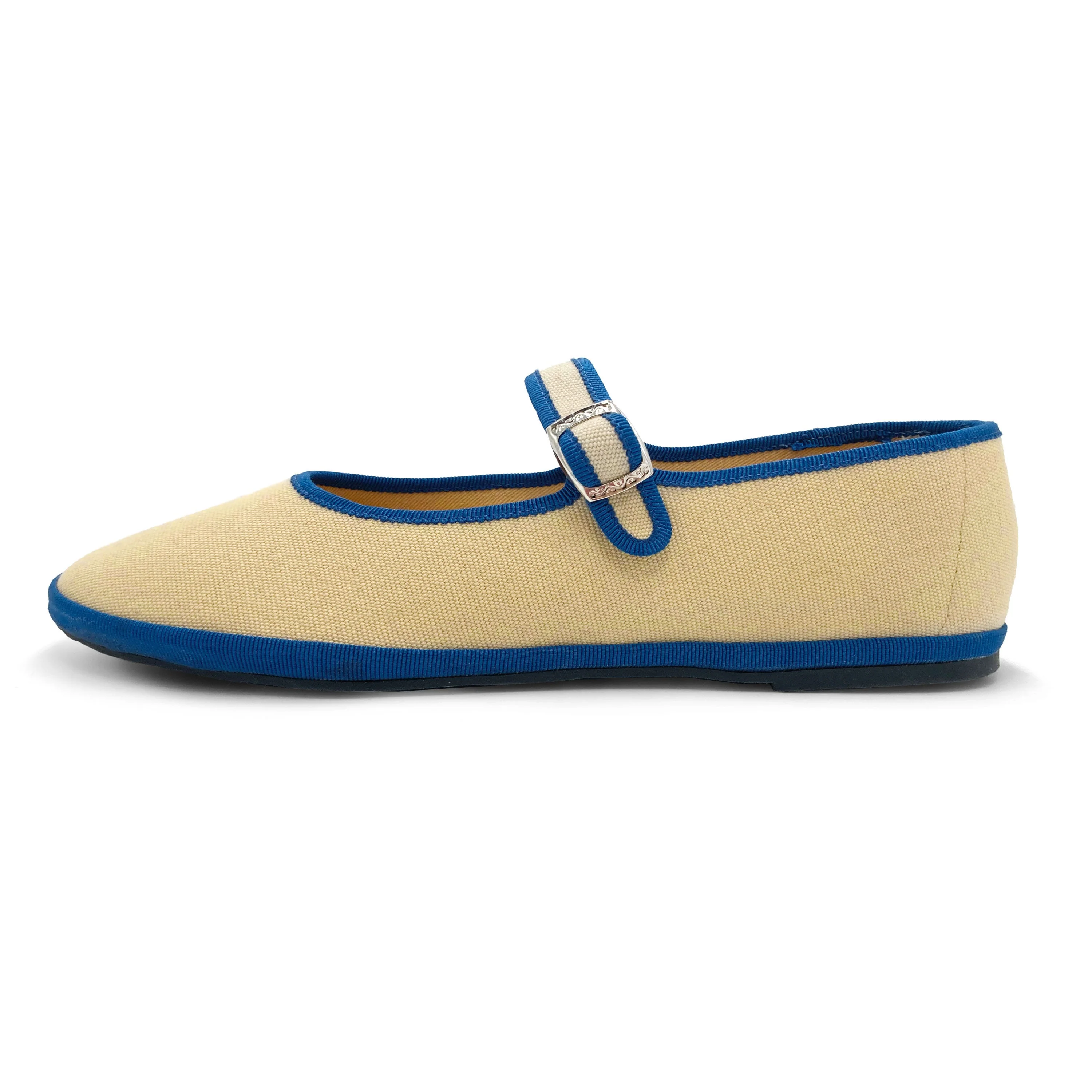 Beige cotton Mary Jane friulane with blue details - Image 4