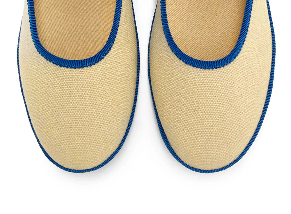 Beige cotton Mary Jane friulane with blue details - Image 6