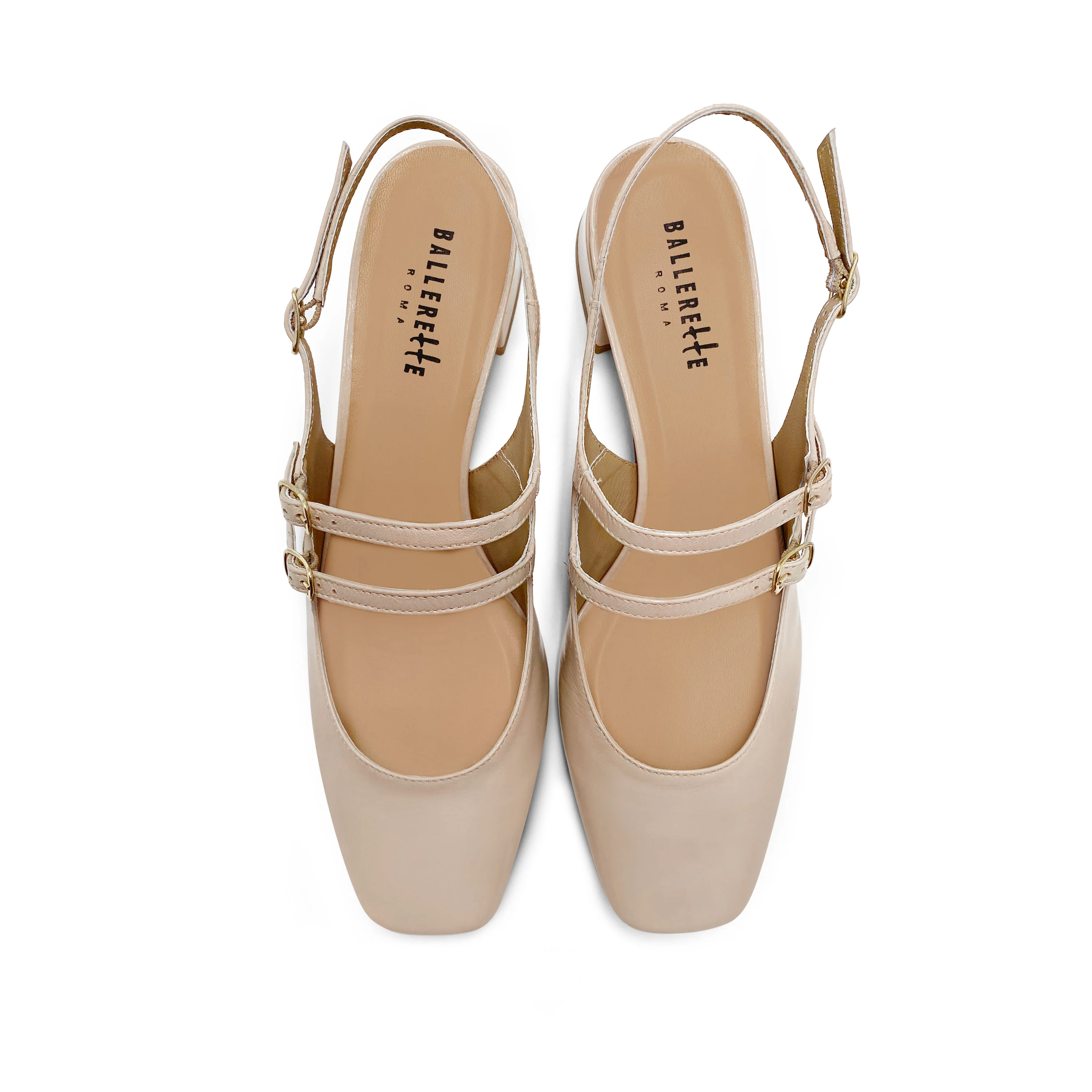 Beige slingback ballet flats in shiny leather with heel - Image 4