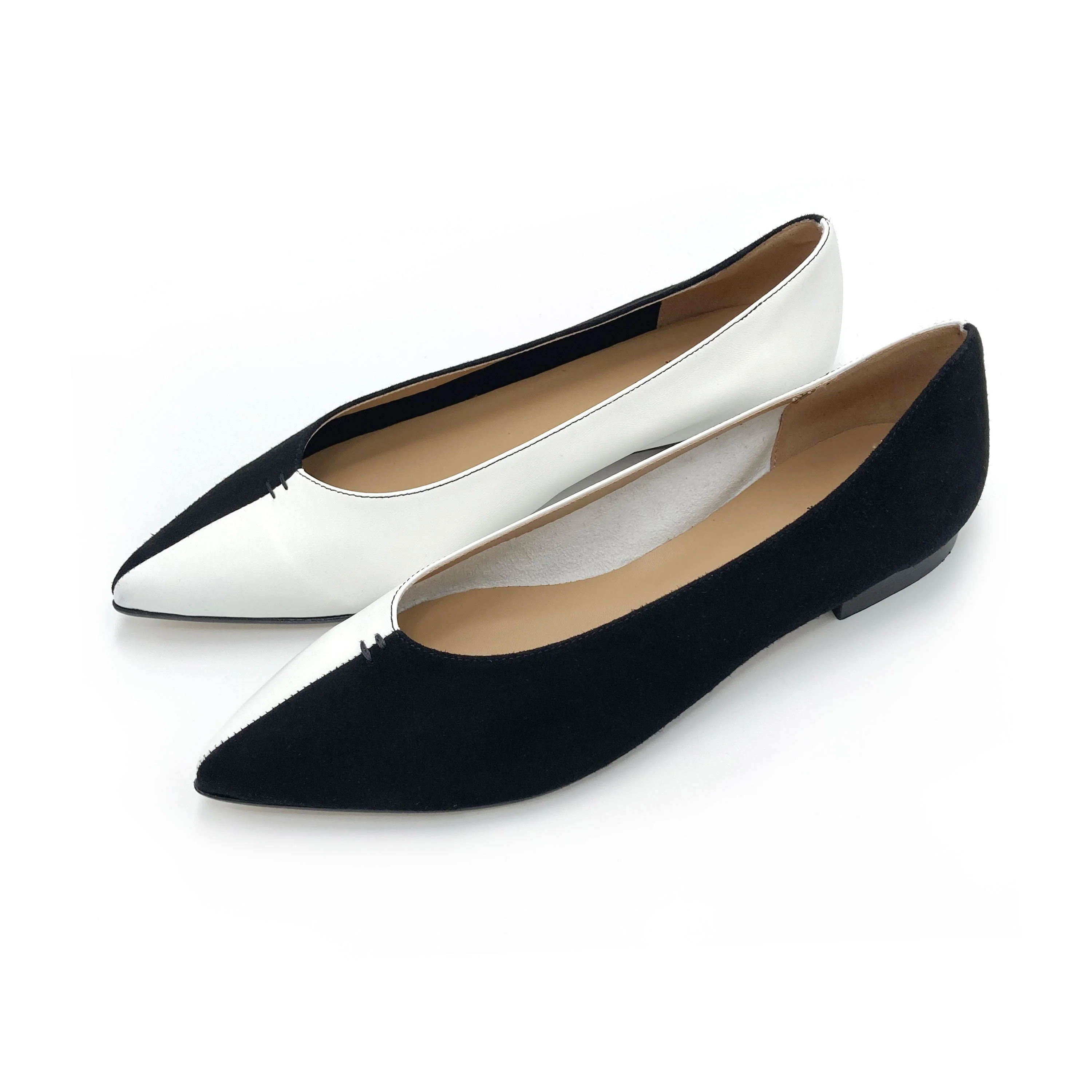 Bicolor pointed toe ballet flats black and white - Image 5