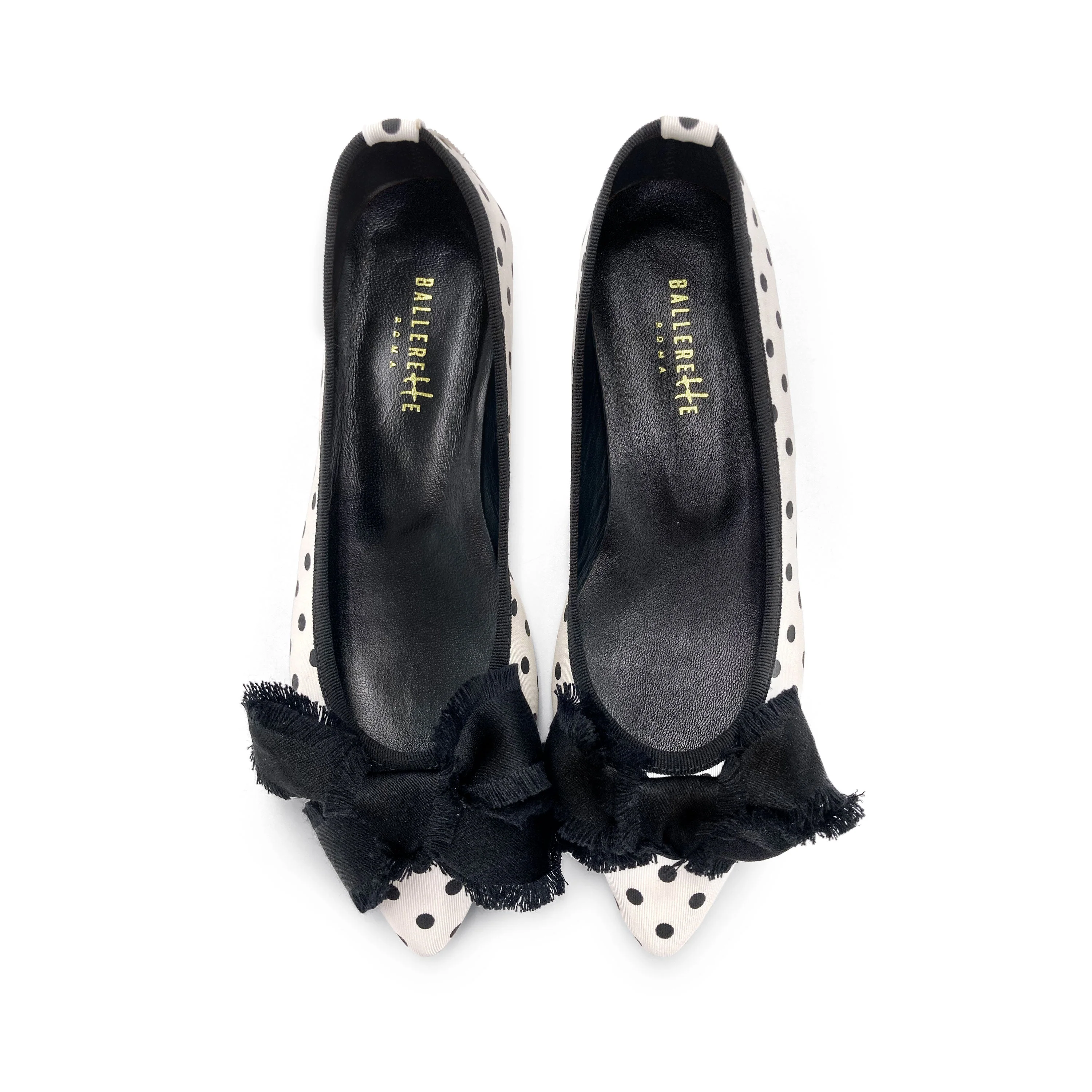 Black and white polka dot fabric ballet flats with bow - Image 5