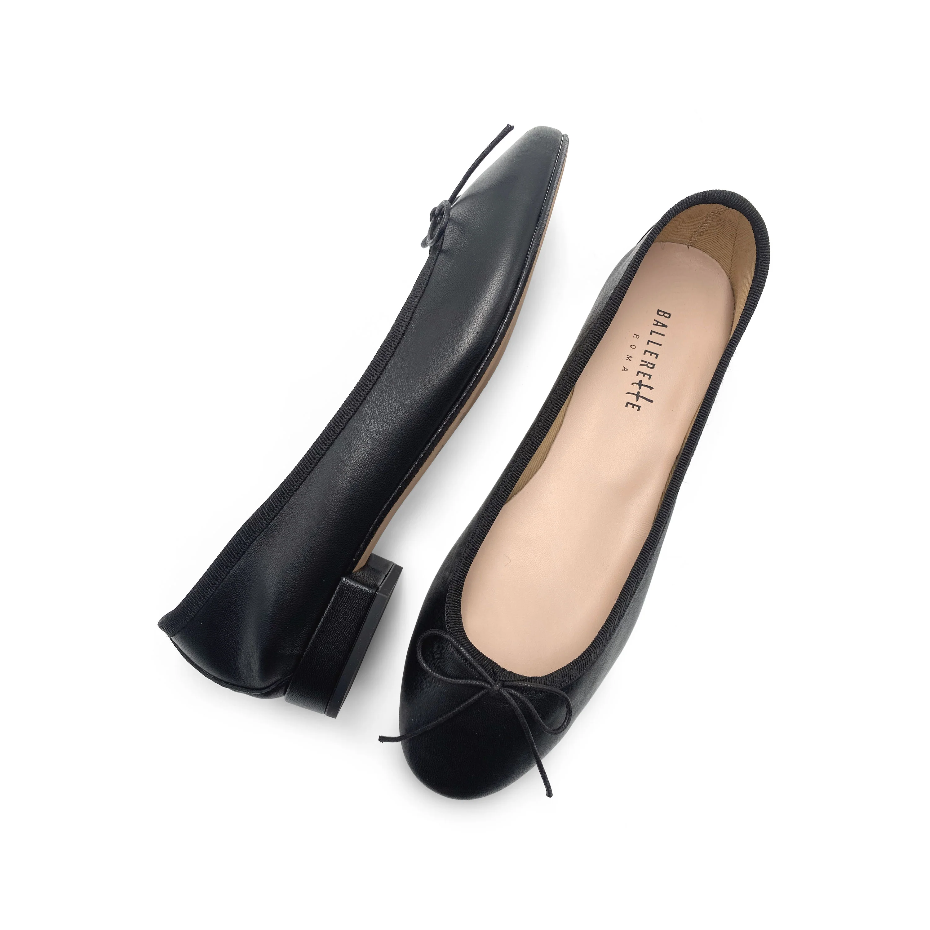 Black leather ballerinas with heel - Image 4