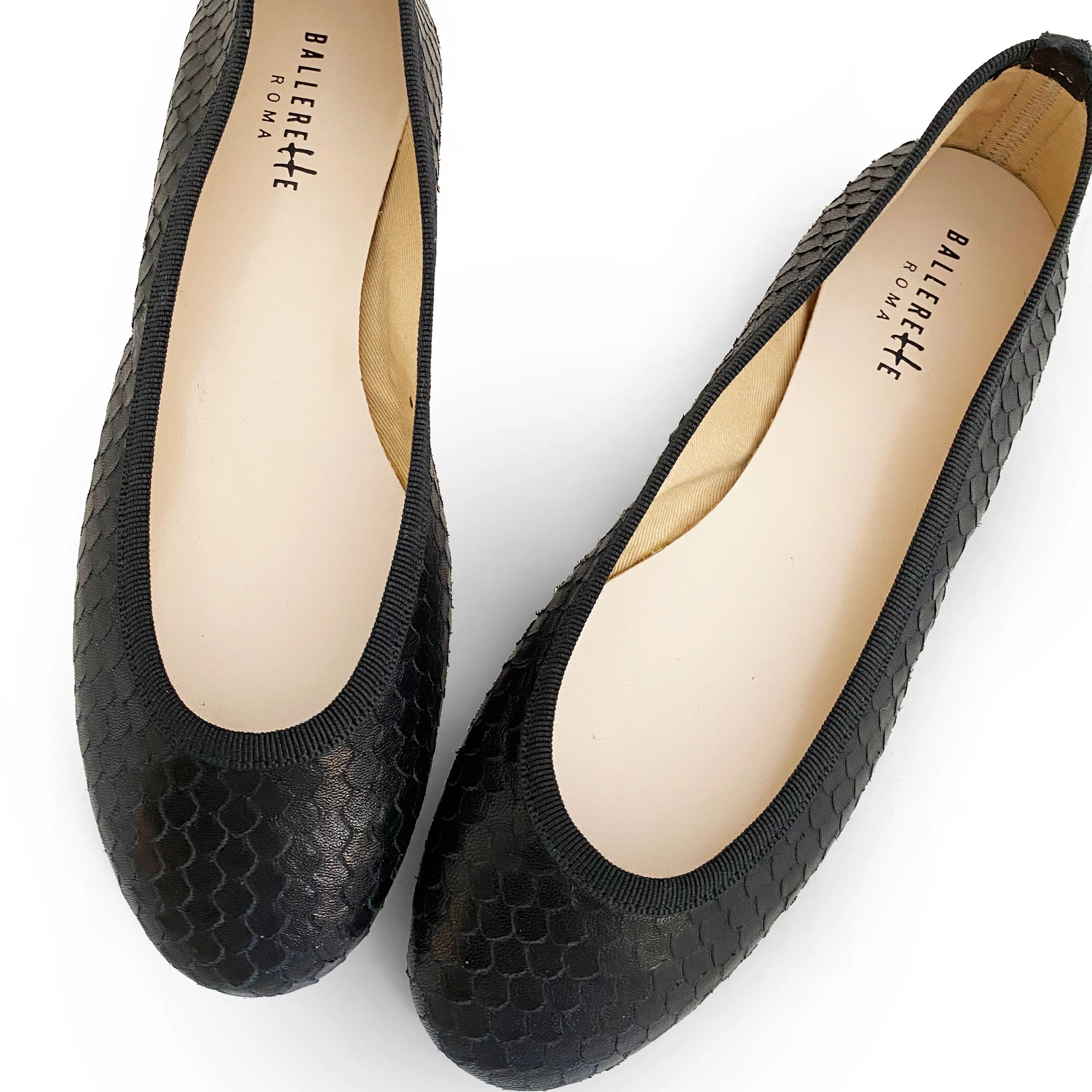Black leather ballet flats cobra-skin effect - Image 3