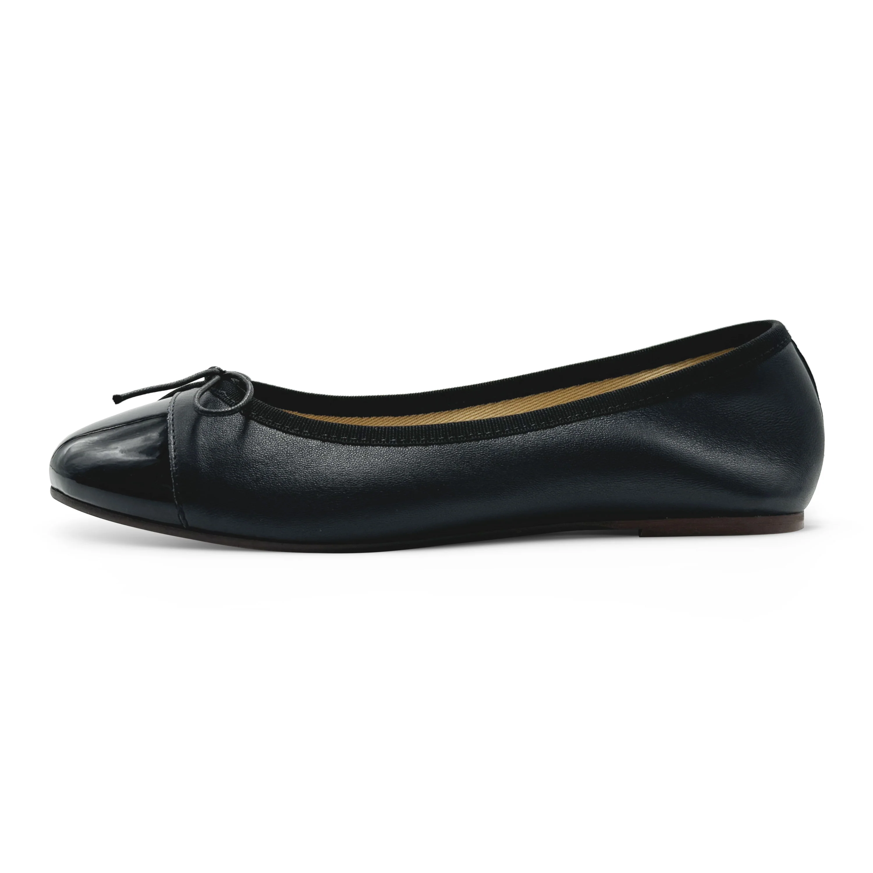 Black leather ballet flats with black patent toe - Image 3