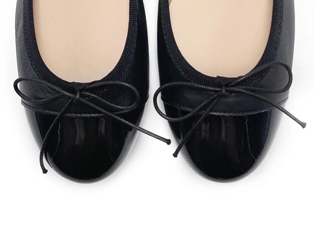 Black leather ballet flats with black patent toe - Image 5