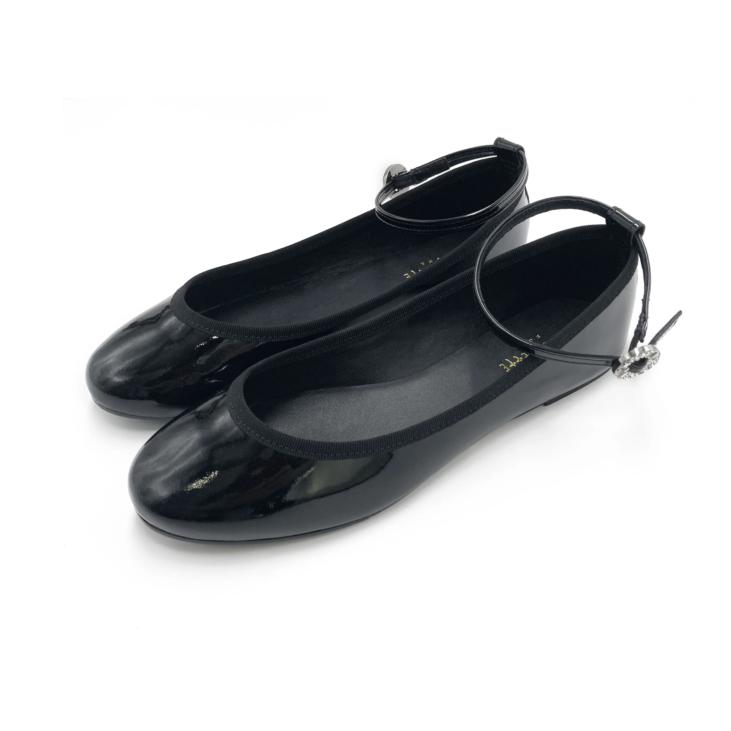 Black patent leather ballet flats with jewelled strap - Image 4