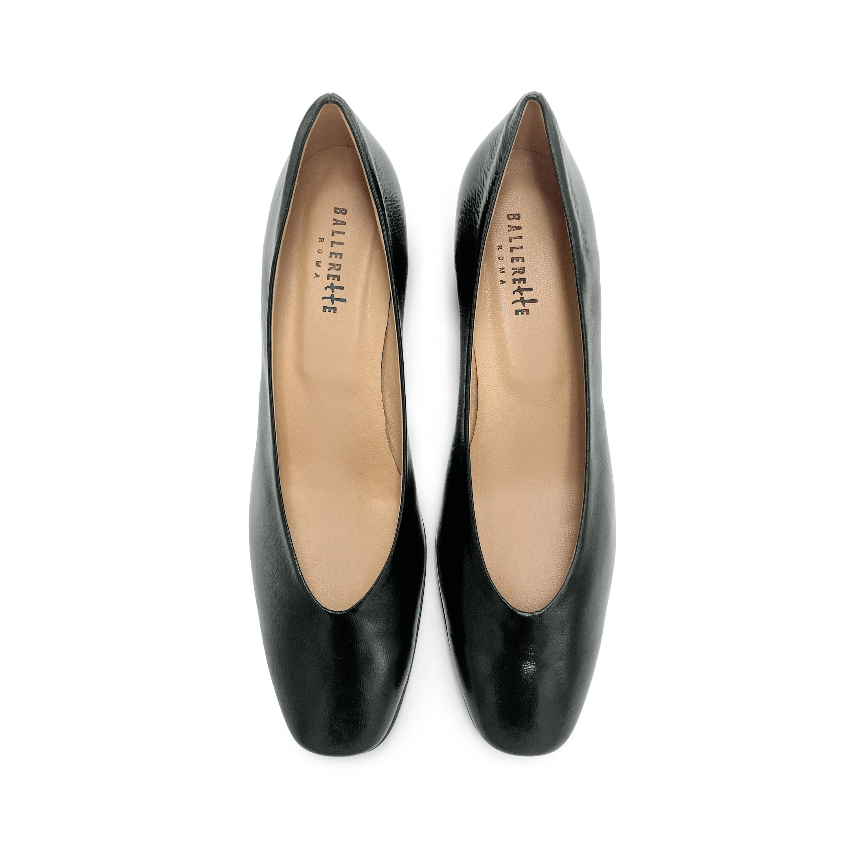 Black patent leather ballet flats with square toe and comfortable high heel - Image 2