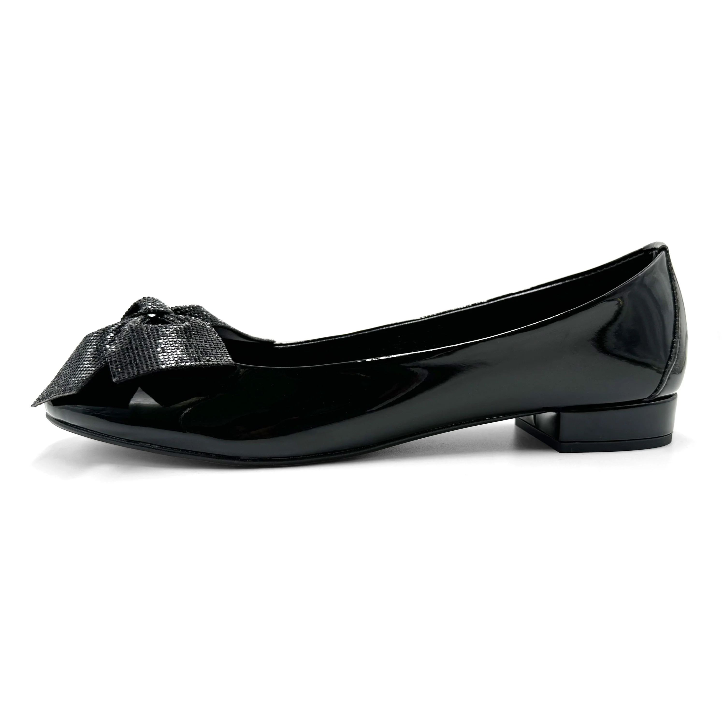 Black patent leather evening ballet flats with jeweled bow - Image 3