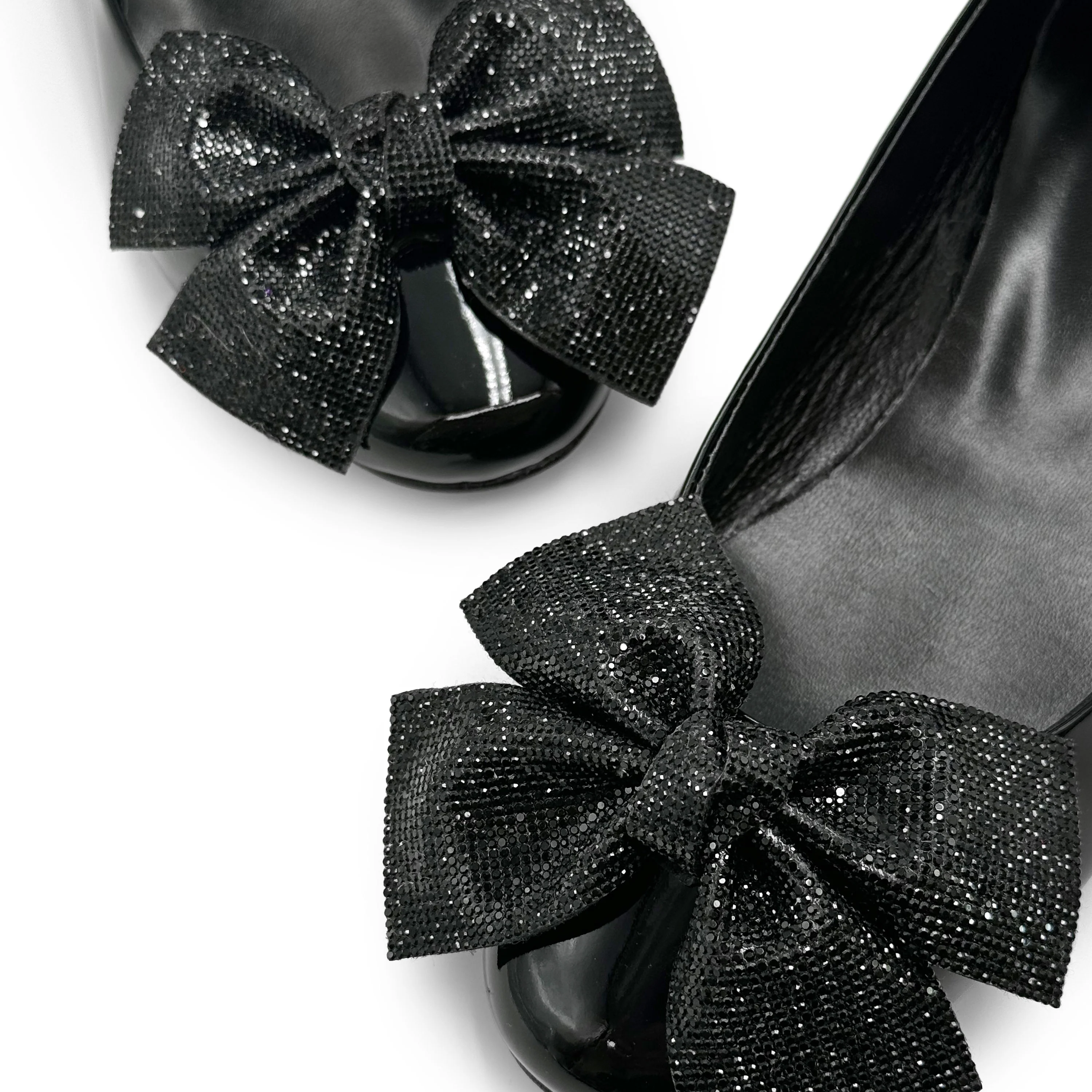 Black patent leather evening ballet flats with jeweled bow - Image 4