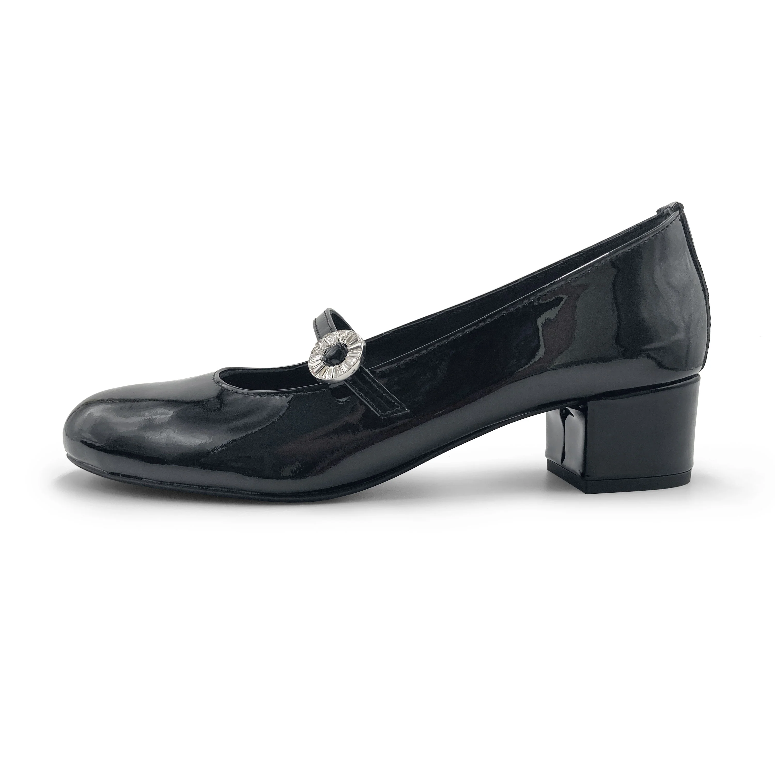 Black patent leather Mary Jane ballet flats with heel and jewelled strap - Image 4