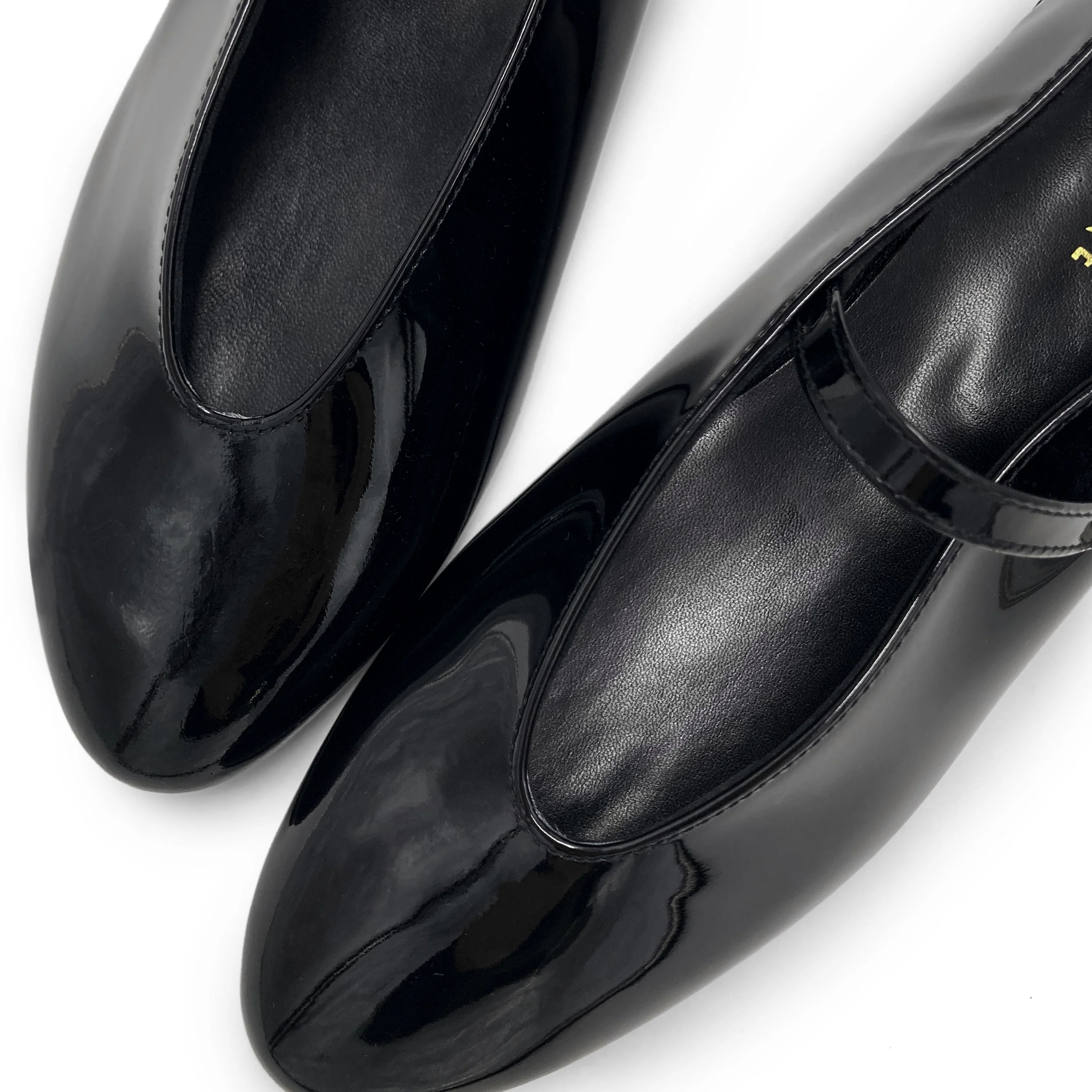 Black patent leather Mary Jane ballet flats with V-cut and jewelled strap - Image 5