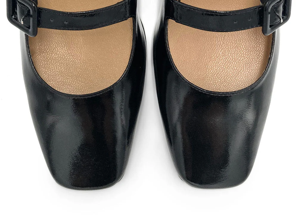 Black patent Mary Jane ballet flats with heel and square toe - Image 6