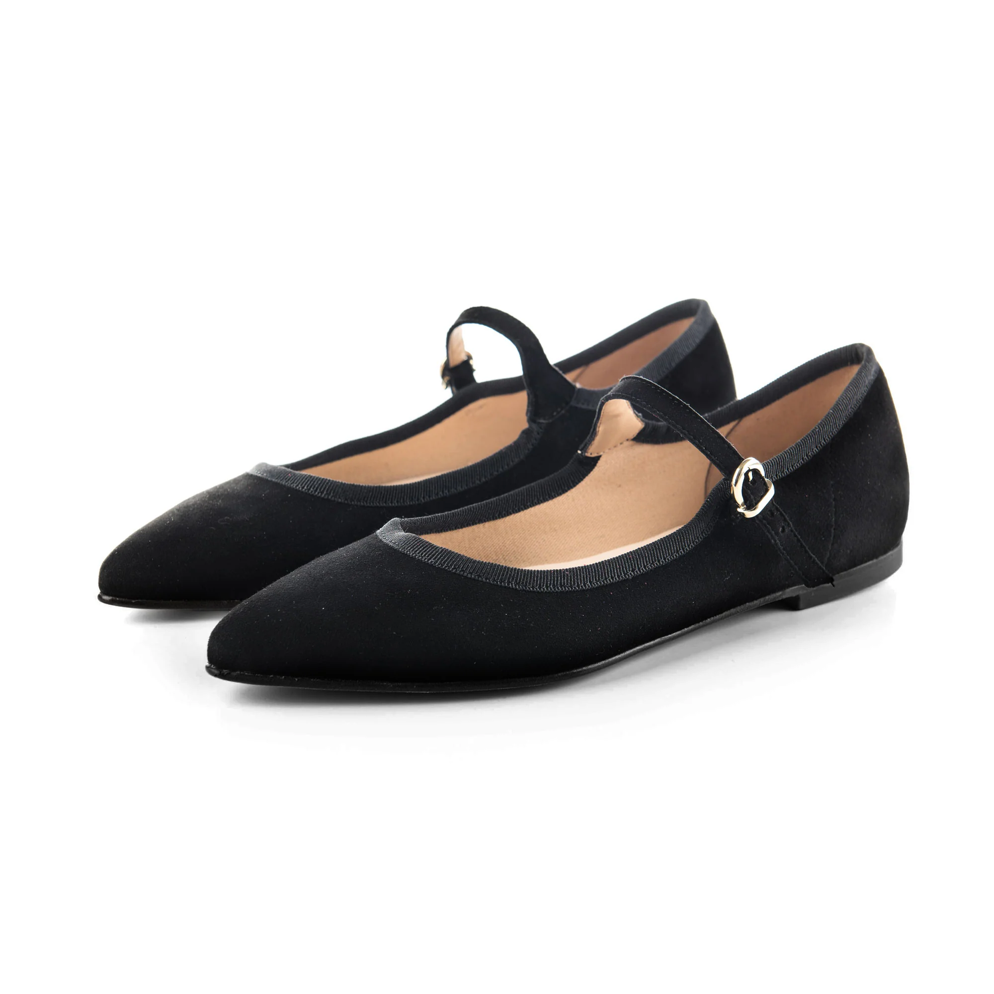 Black pointed toe suede ballet flats - Image 2