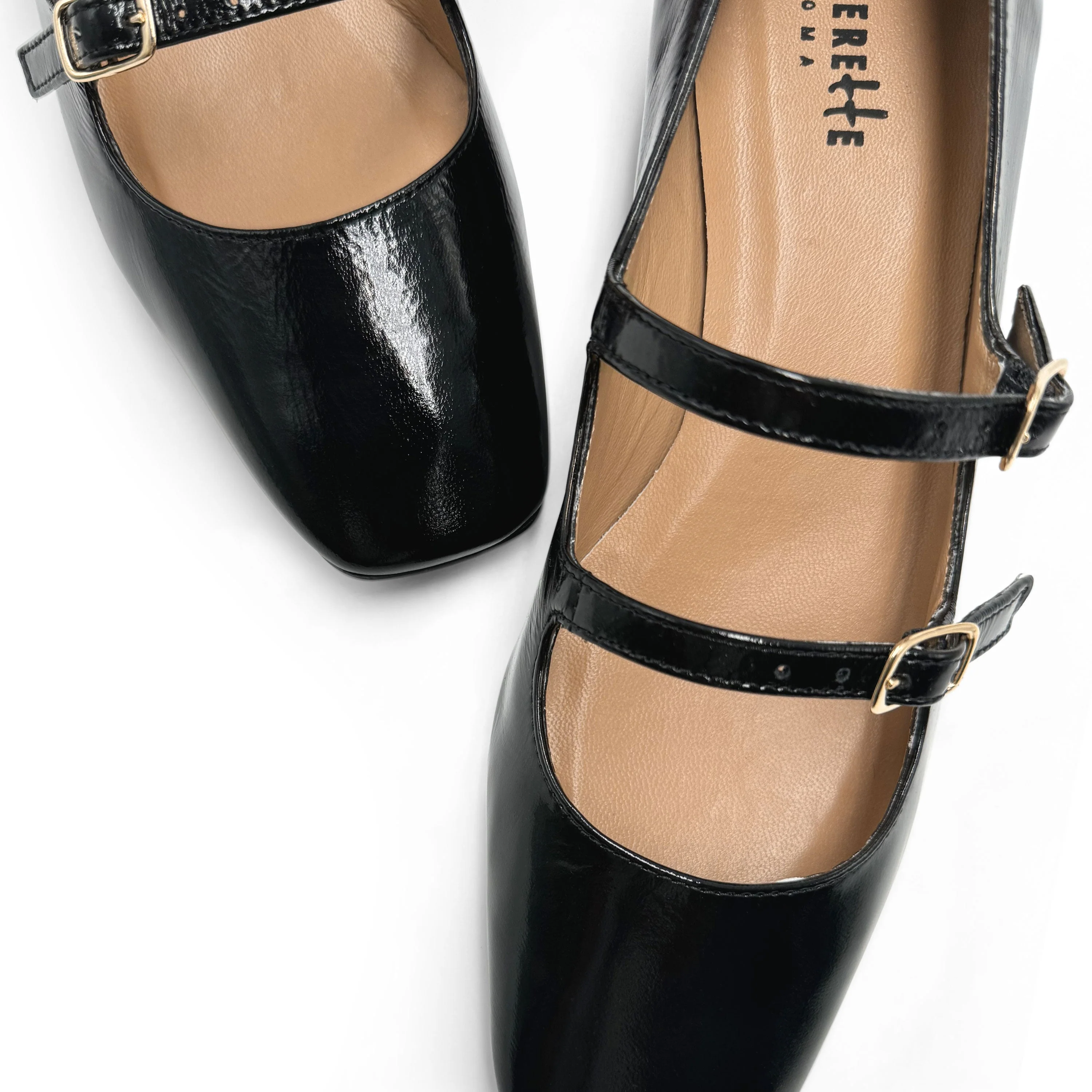 Black shiny leather Mary Jane shoes with two straps and high heels - Image 4