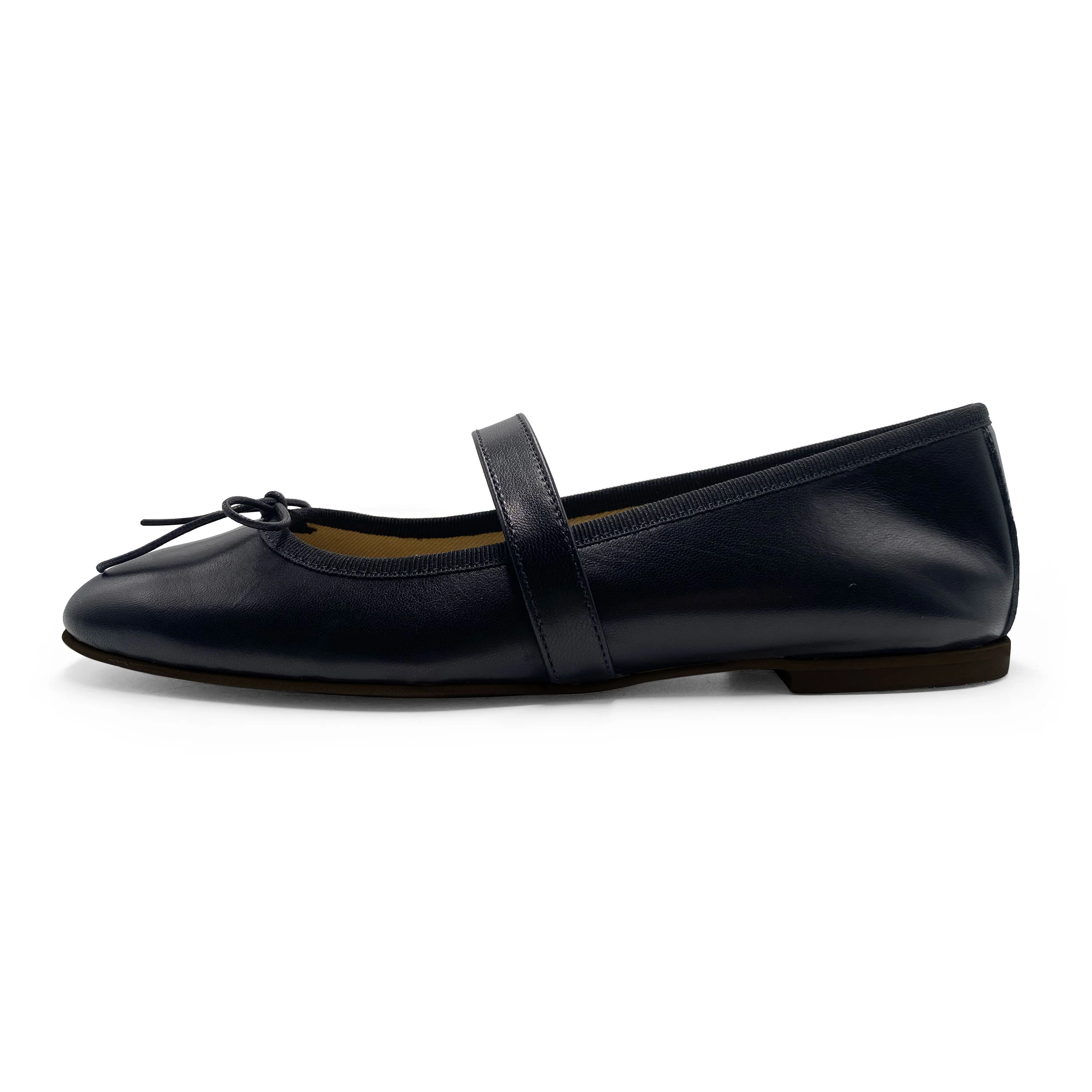 Black squared toe leather ballet flats with strap - Image 4