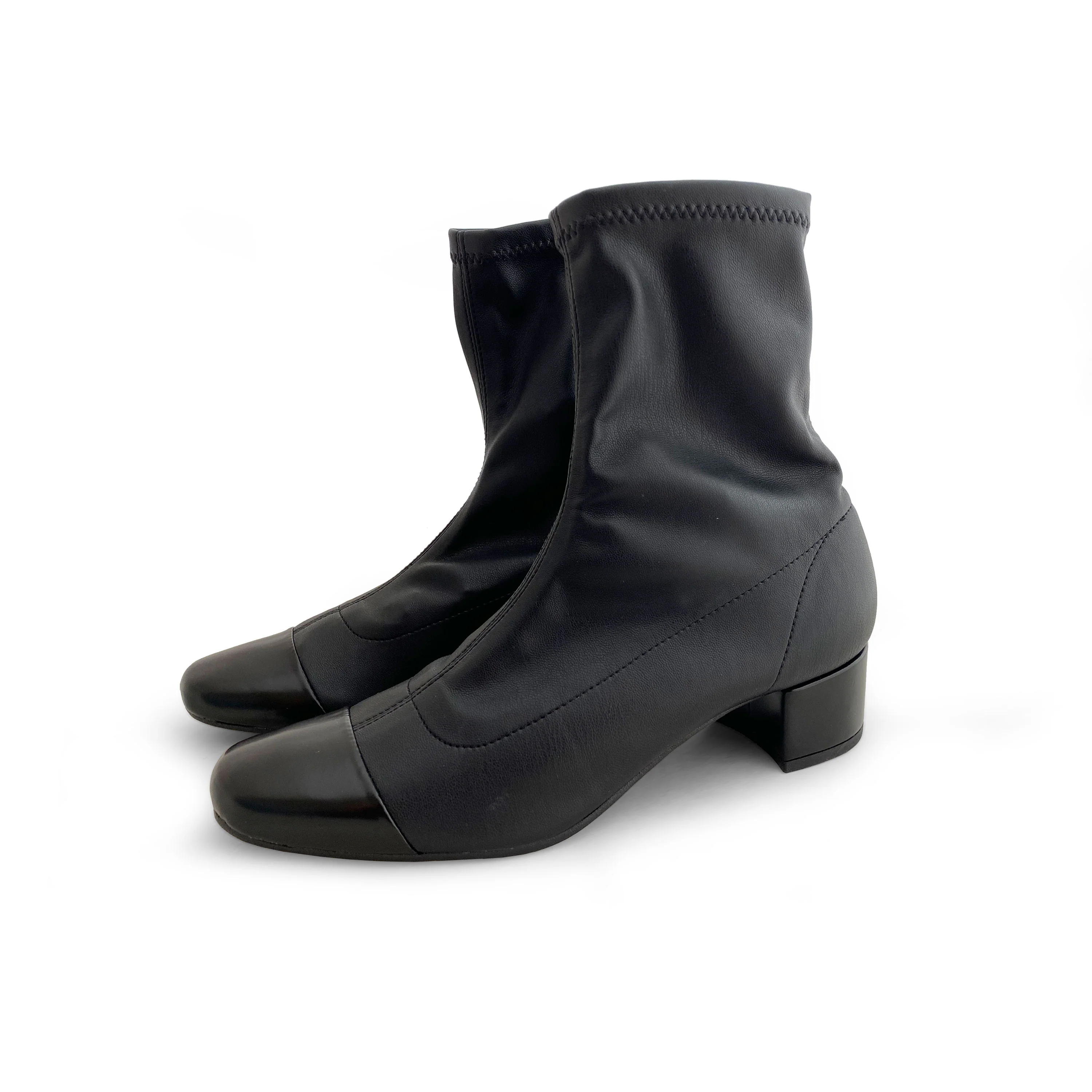 Black stretch ankle socks boots with black leather toe - Image 3