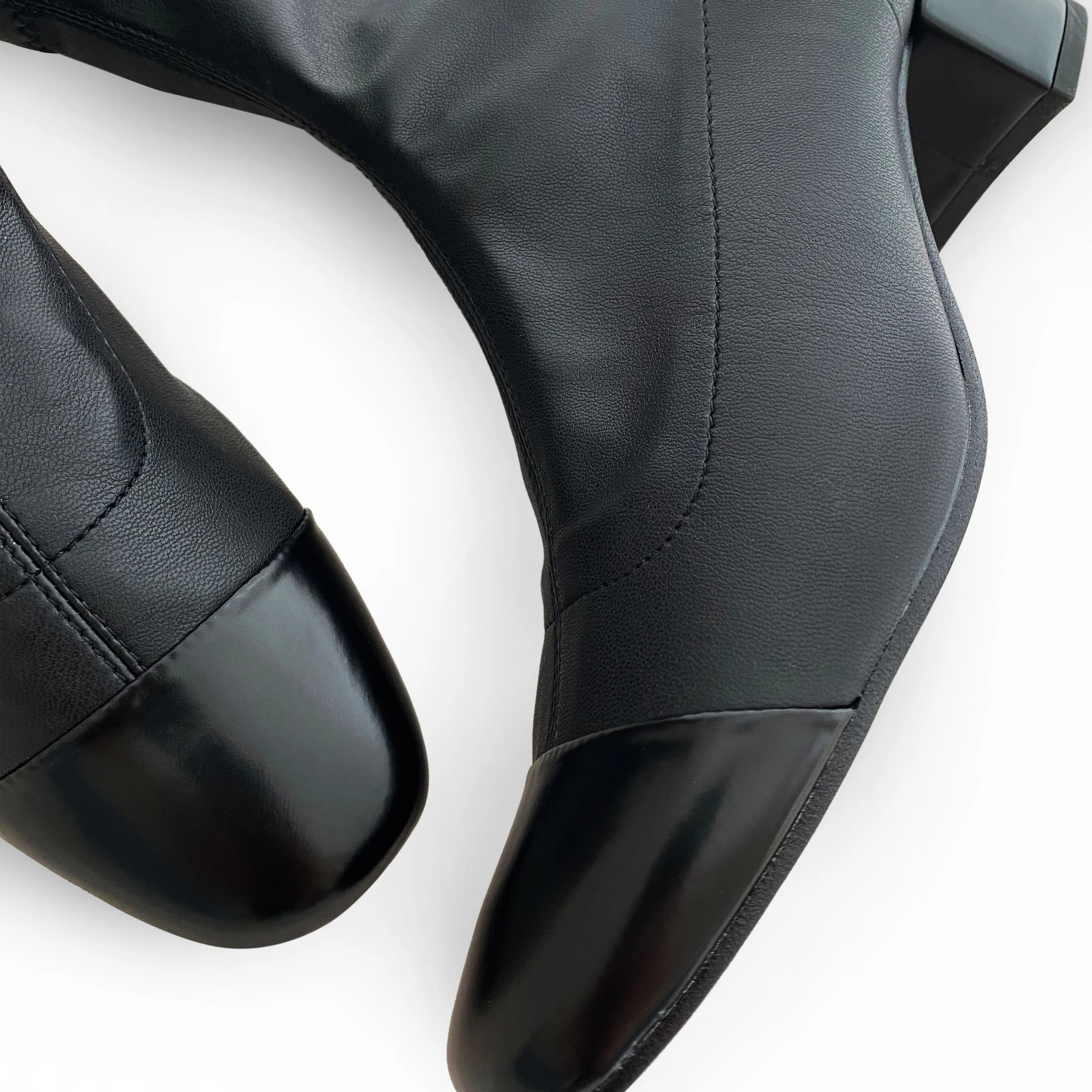 Black stretch ankle socks boots with black leather toe - Image 5