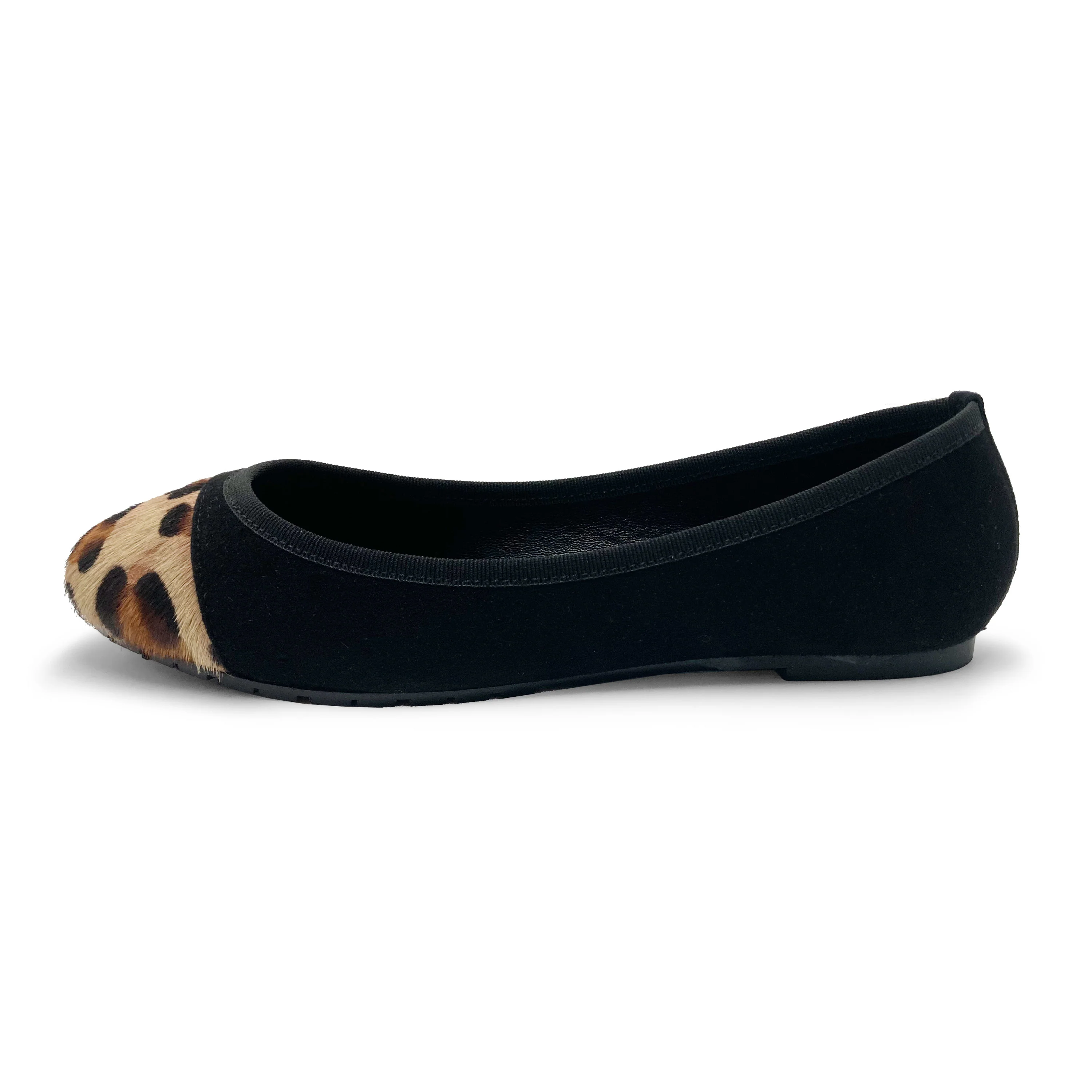 Black suede ballet flats with animal print toe - Image 4