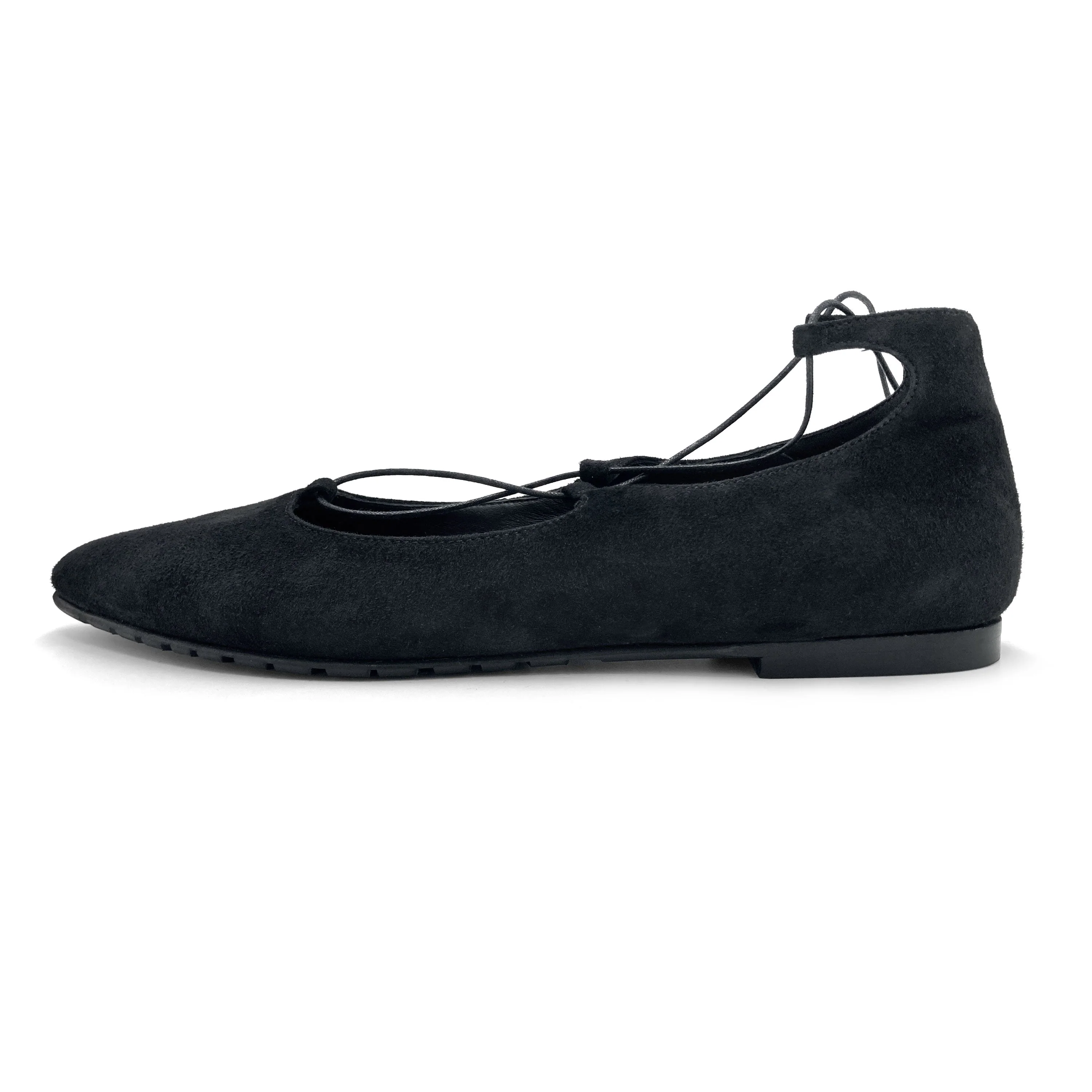 Black suede ballet flats with straps - Image 4