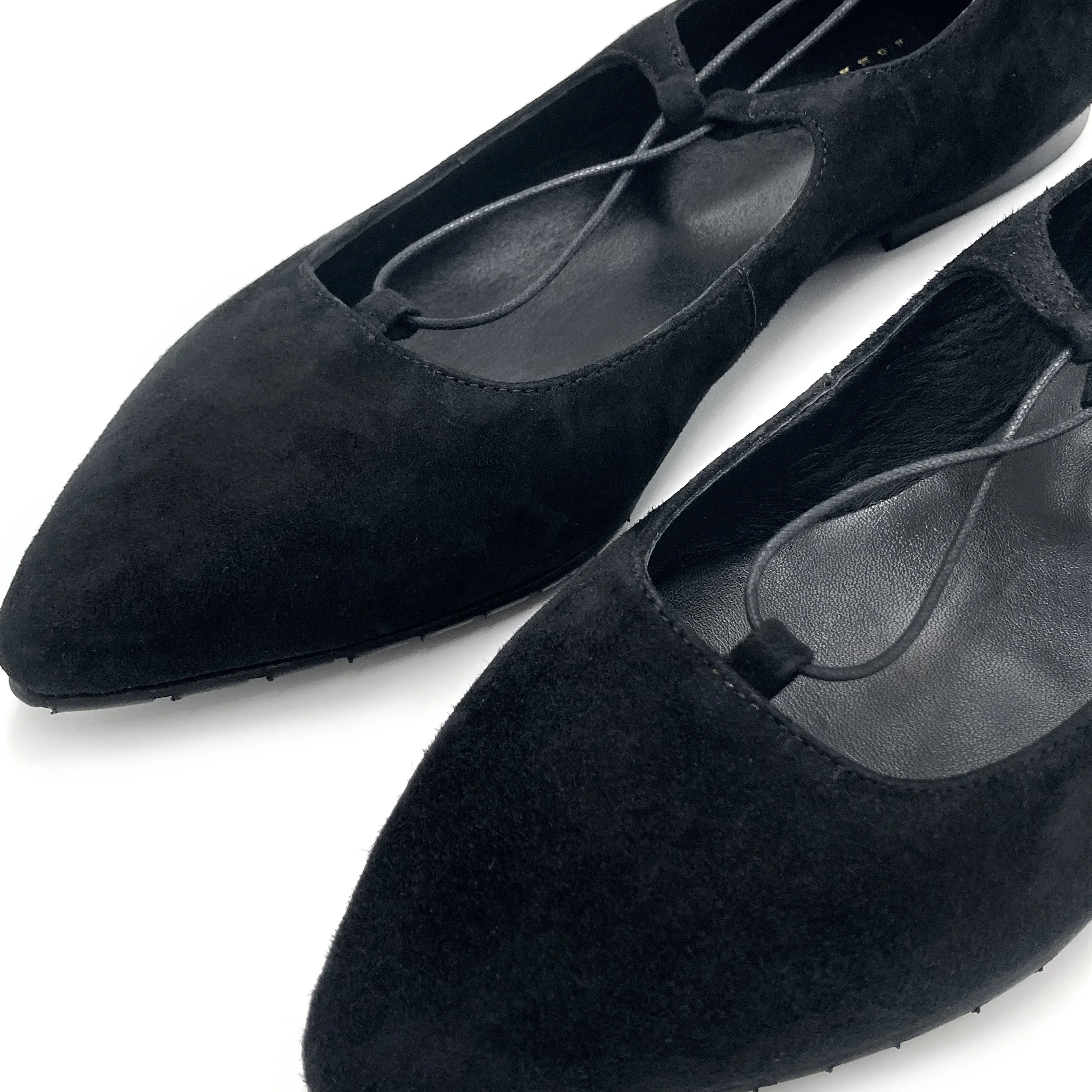 Black suede ballet flats with straps - Image 5
