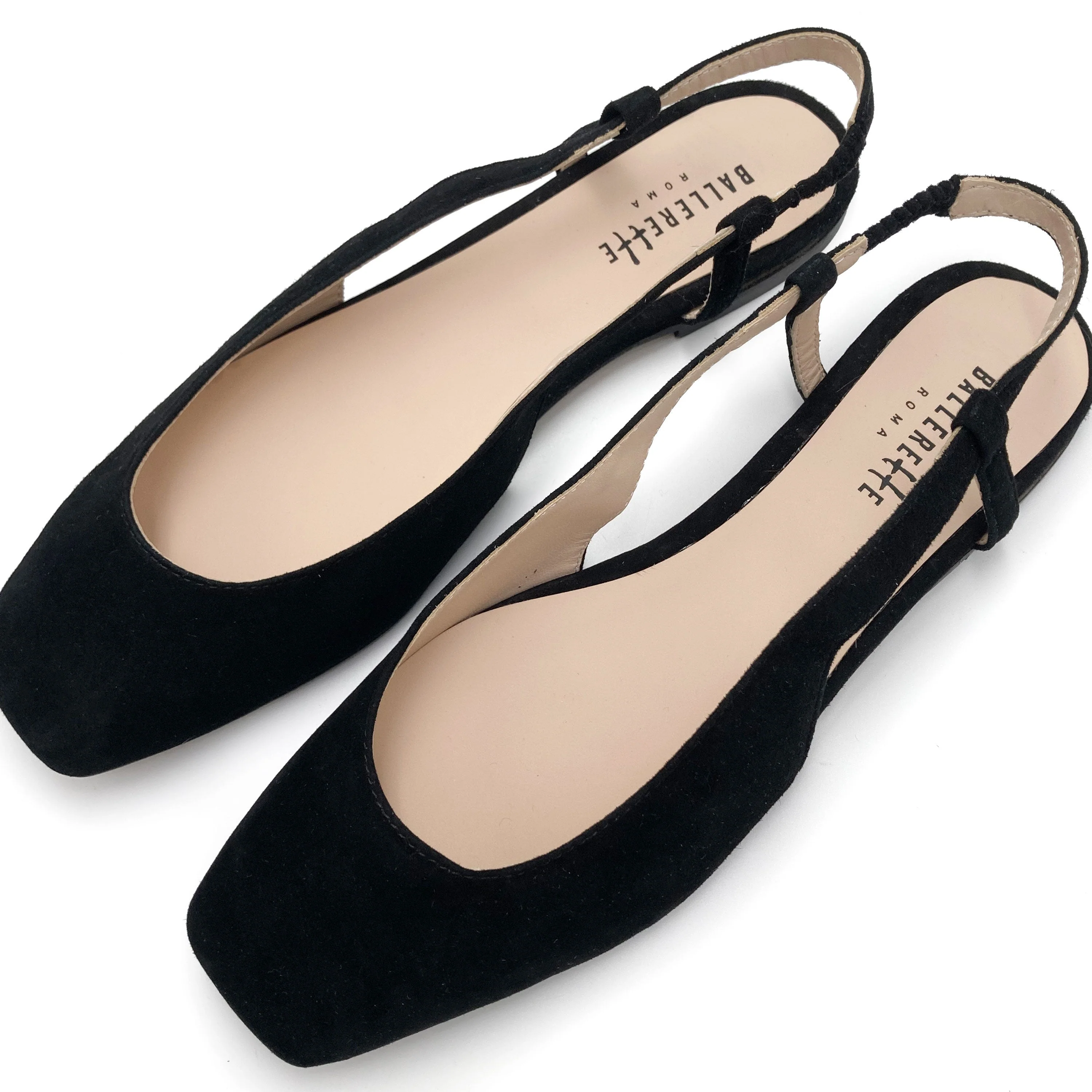 Black suede square toe slingback ballet flats - Image 3