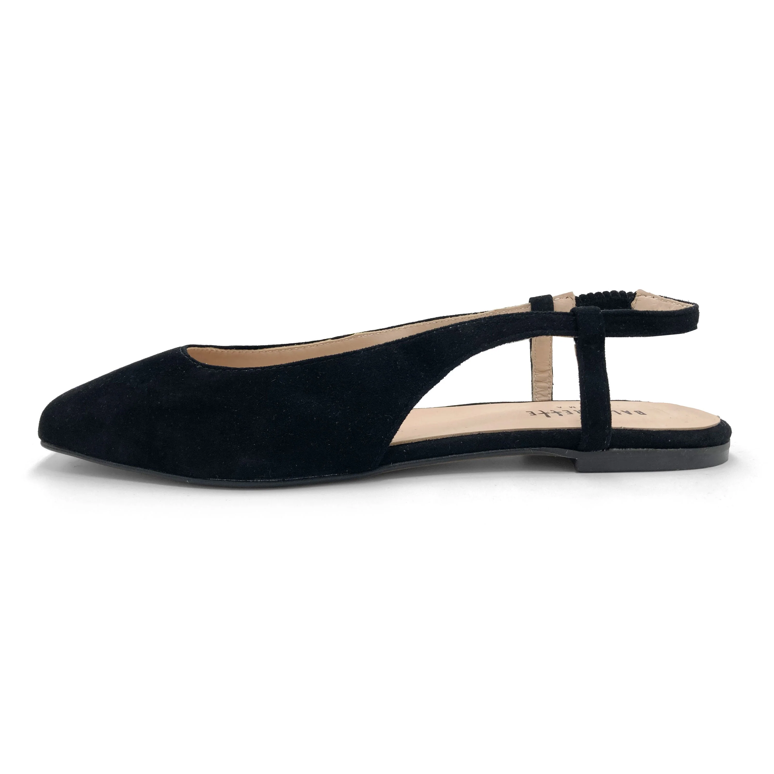 Black suede square toe slingback ballet flats - Image 4