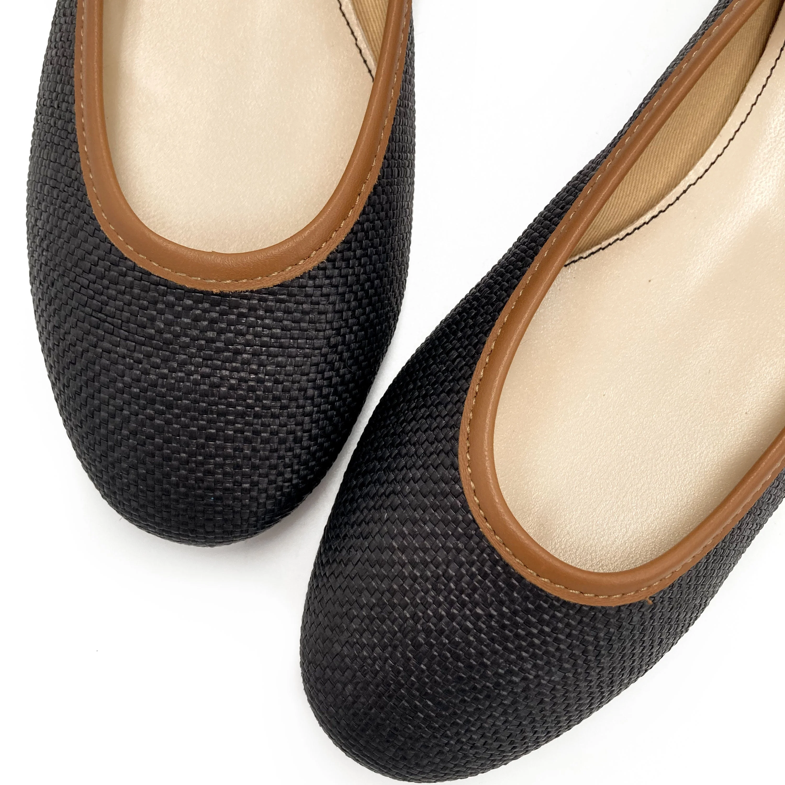 Black summer raffia ballet flats - Image 3