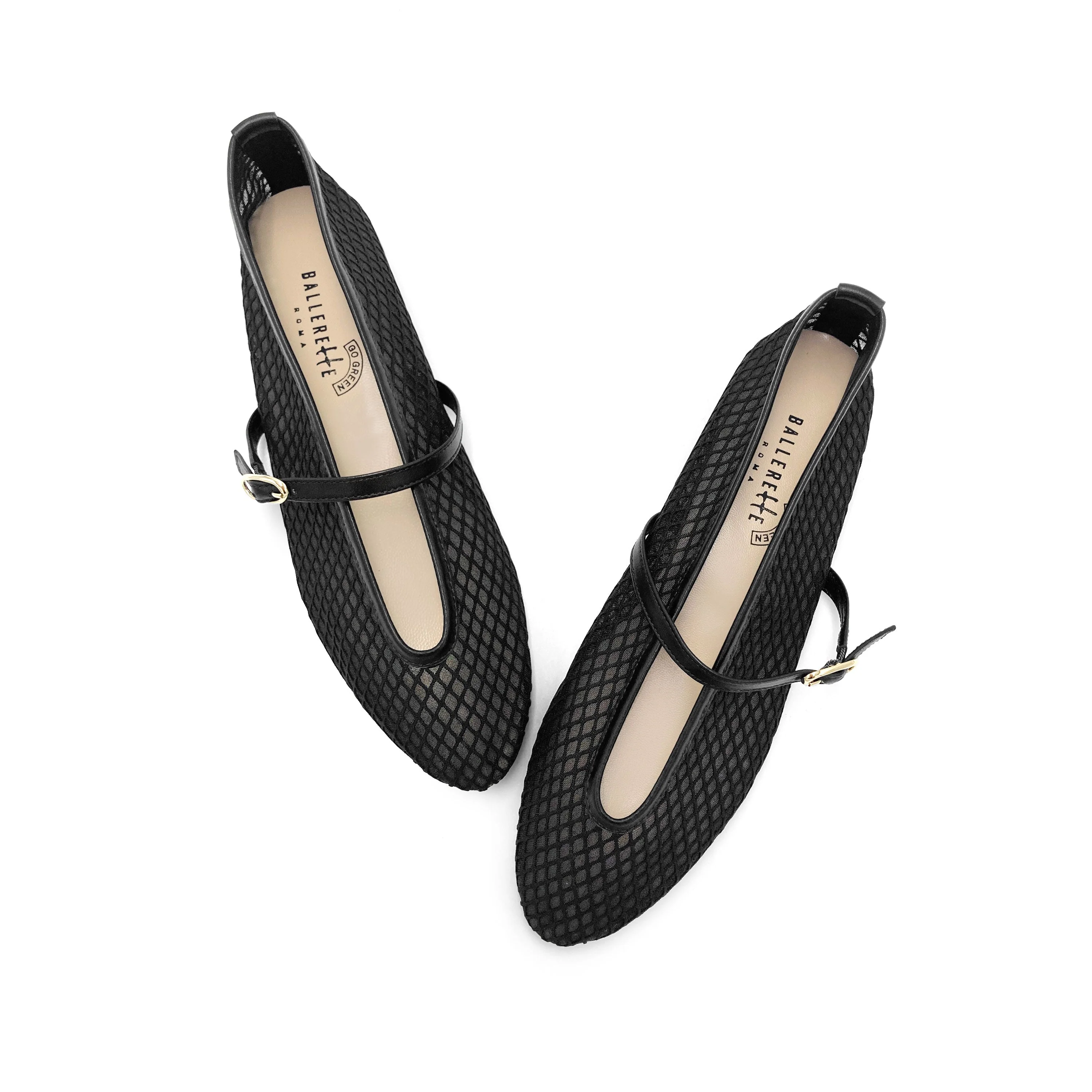 TT GO GREEN Collection - Black transparent mesh ballet flats in eco recycled fabric - Image 2