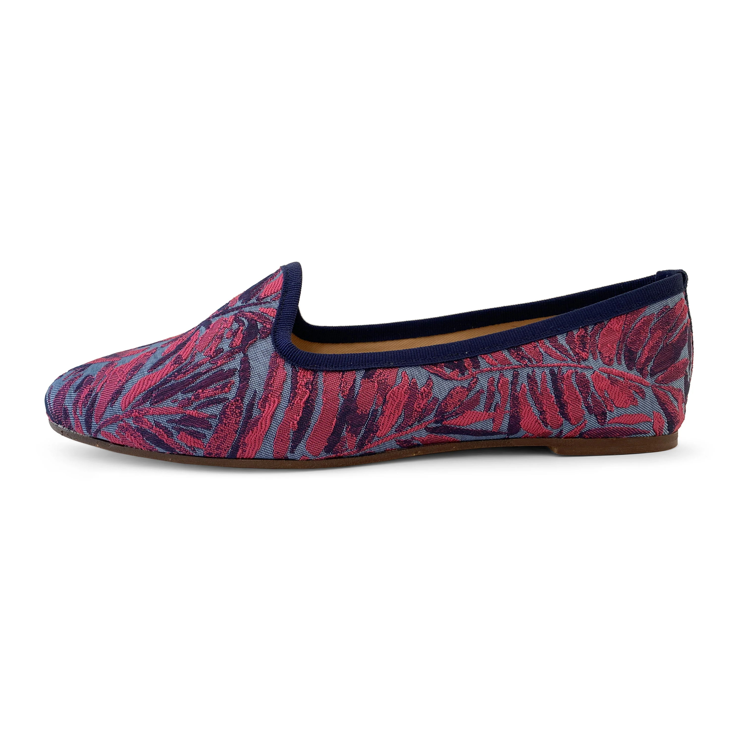 Blue and fuchsia jacquard loafers with tropical print - Image 3
