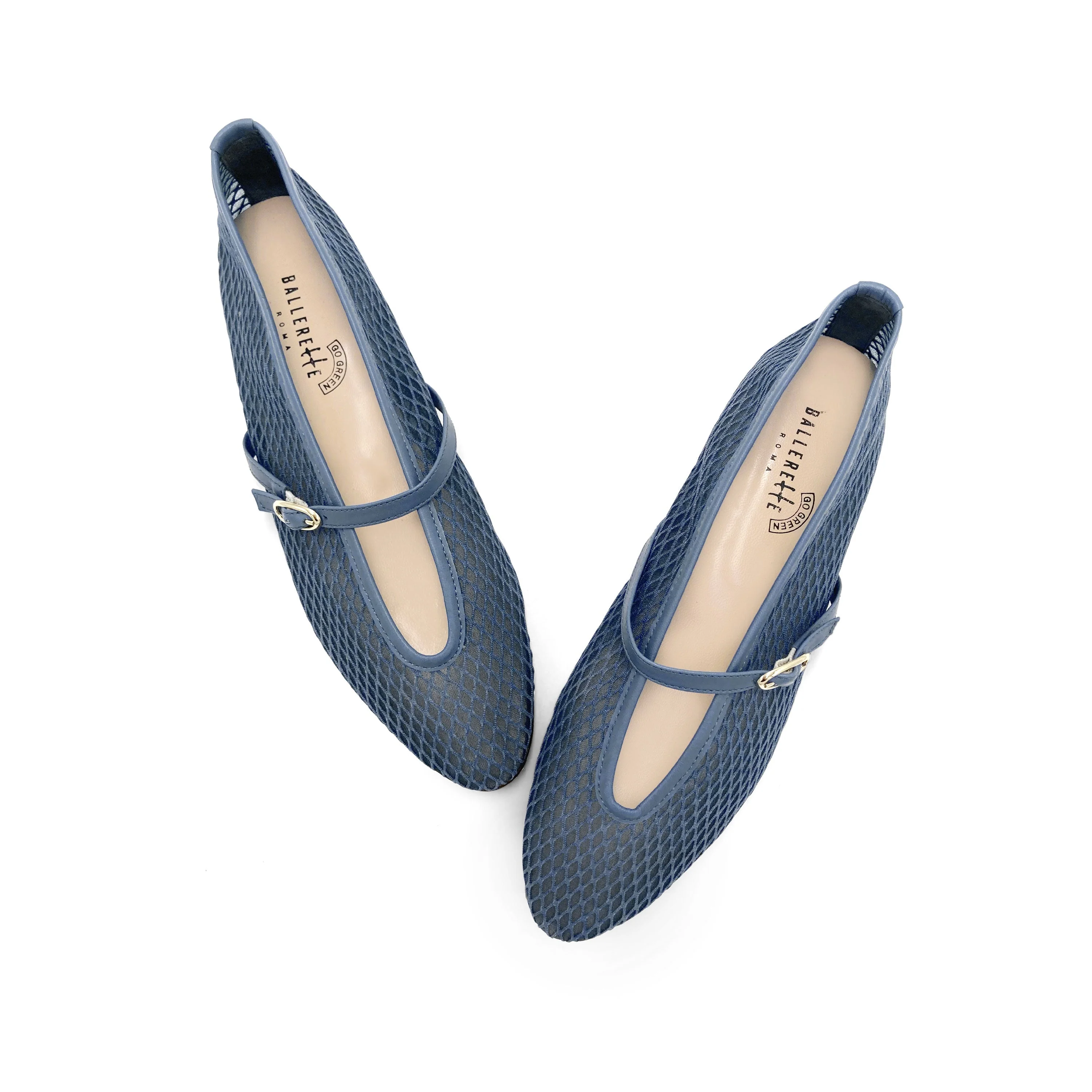 TT GO GREEN Collection - Blue denim transparent mesh ballet flats in eco recycled fabric - Image 2