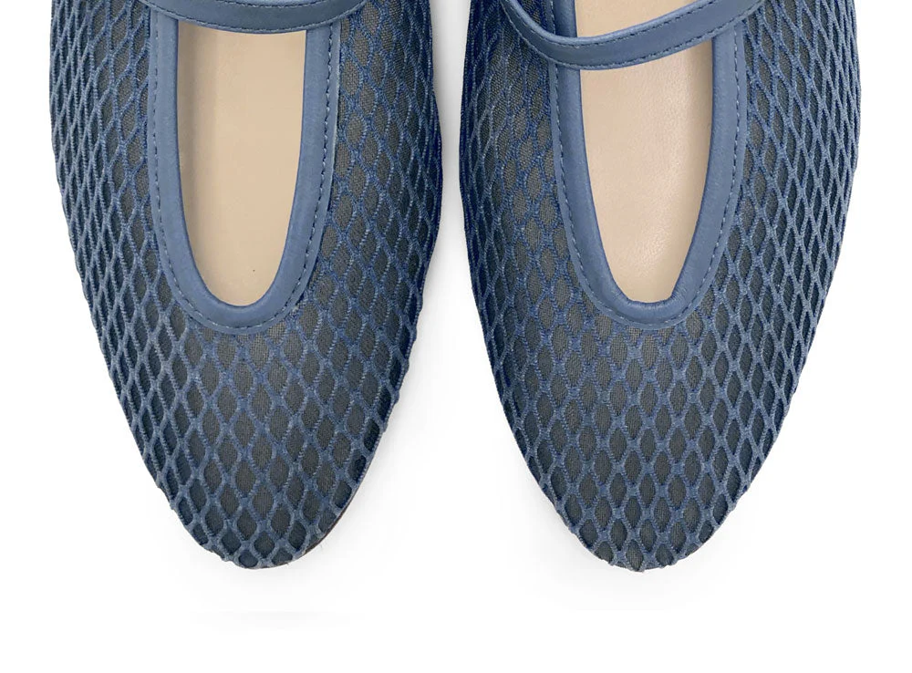 TT GO GREEN Collection - Blue denim transparent mesh ballet flats in eco recycled fabric - Image 5