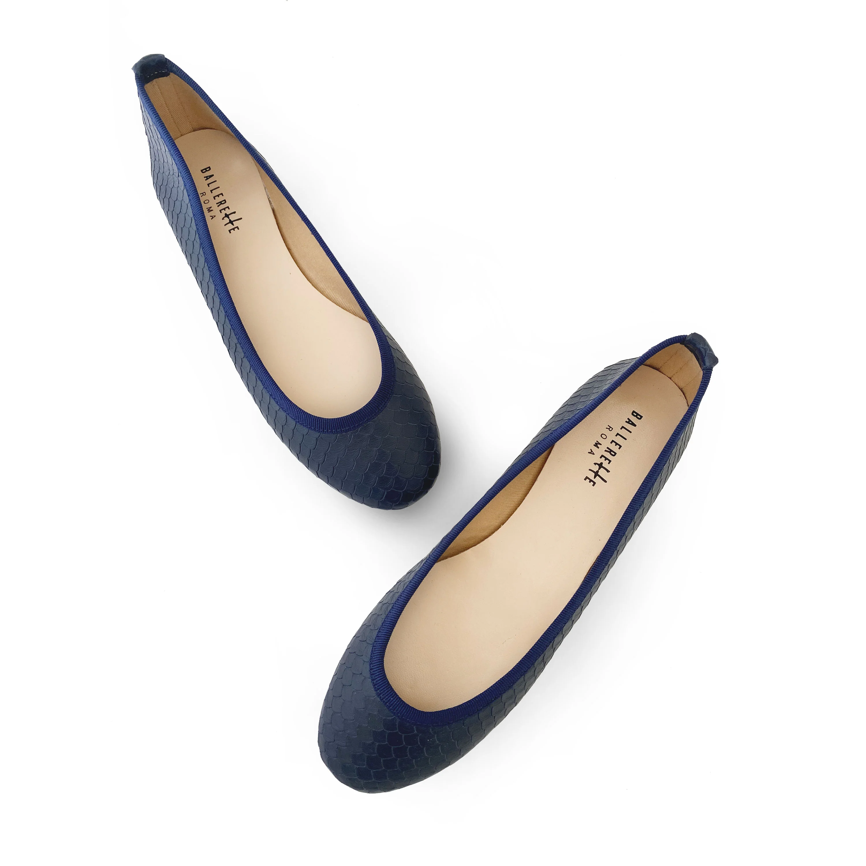 Blue leather ballet flats, snakeskin effect - Image 2