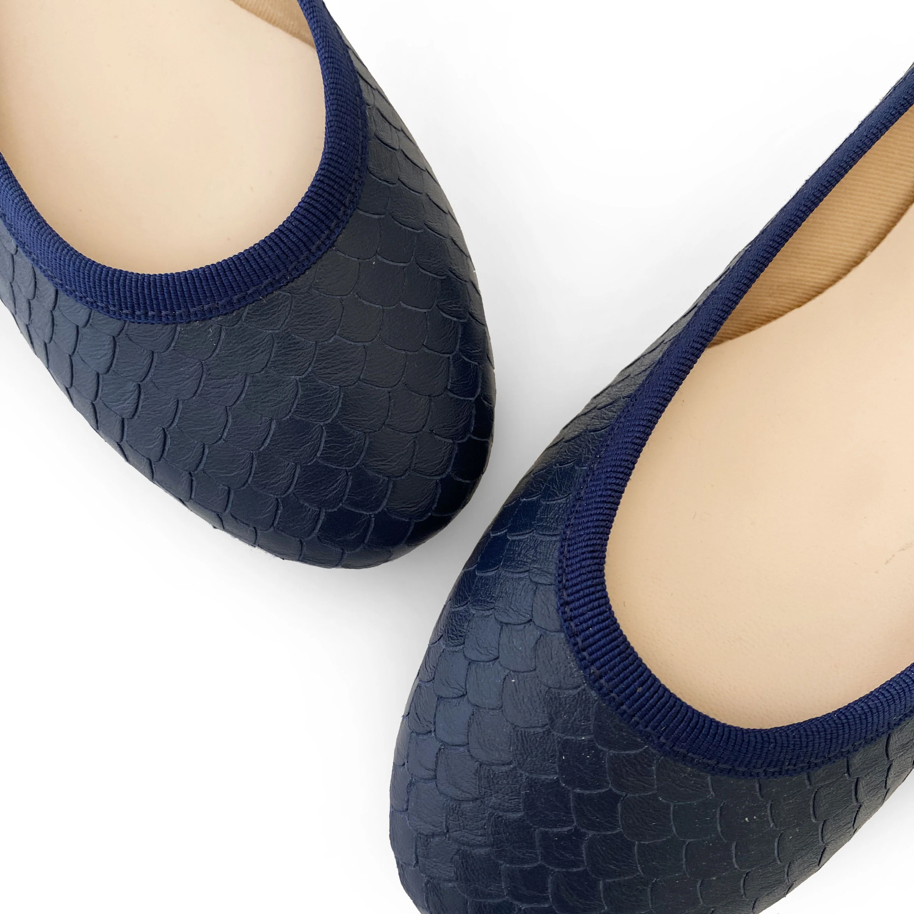 Blue leather ballet flats, snakeskin effect - Image 3