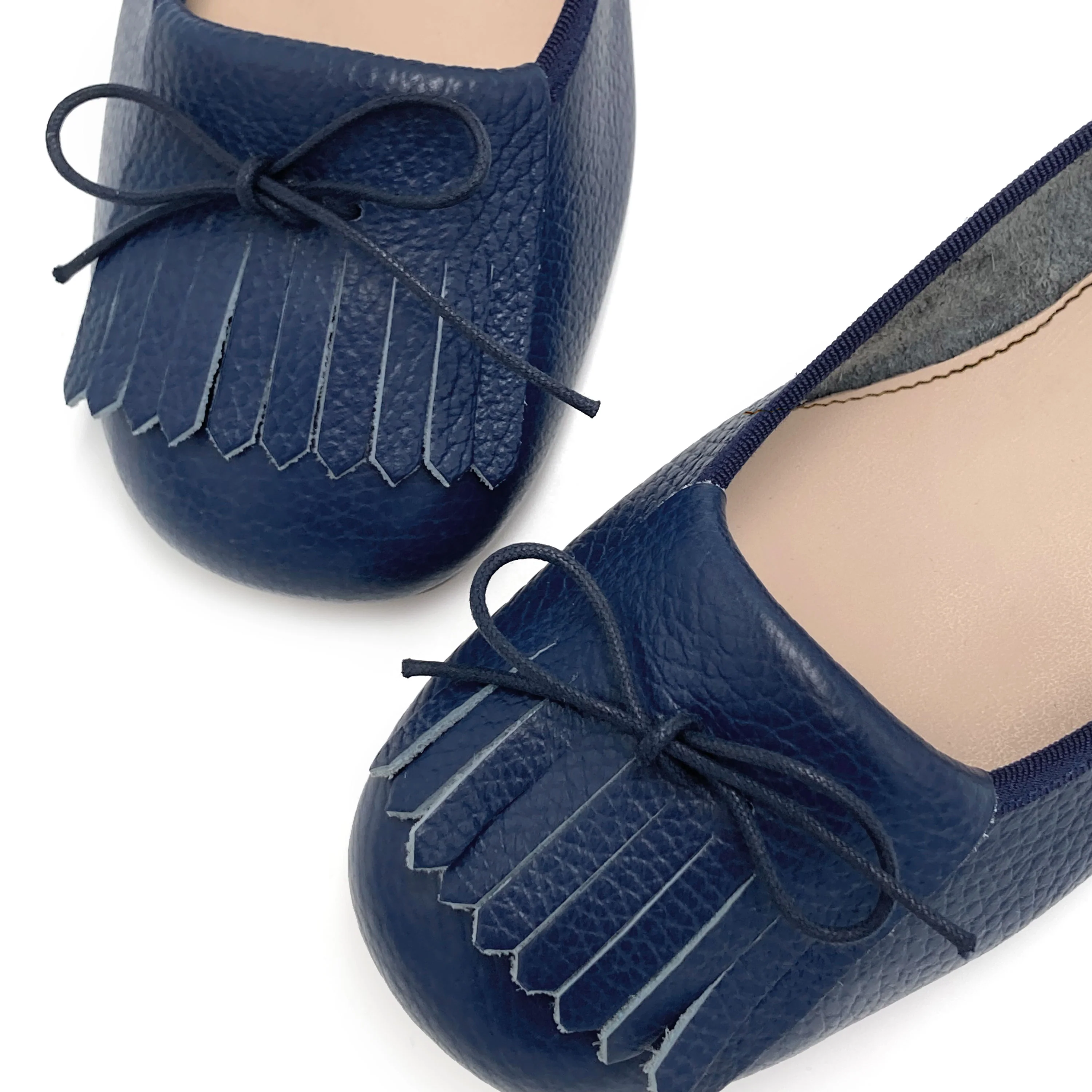 Blue leather moccasins with fringe - Image 3