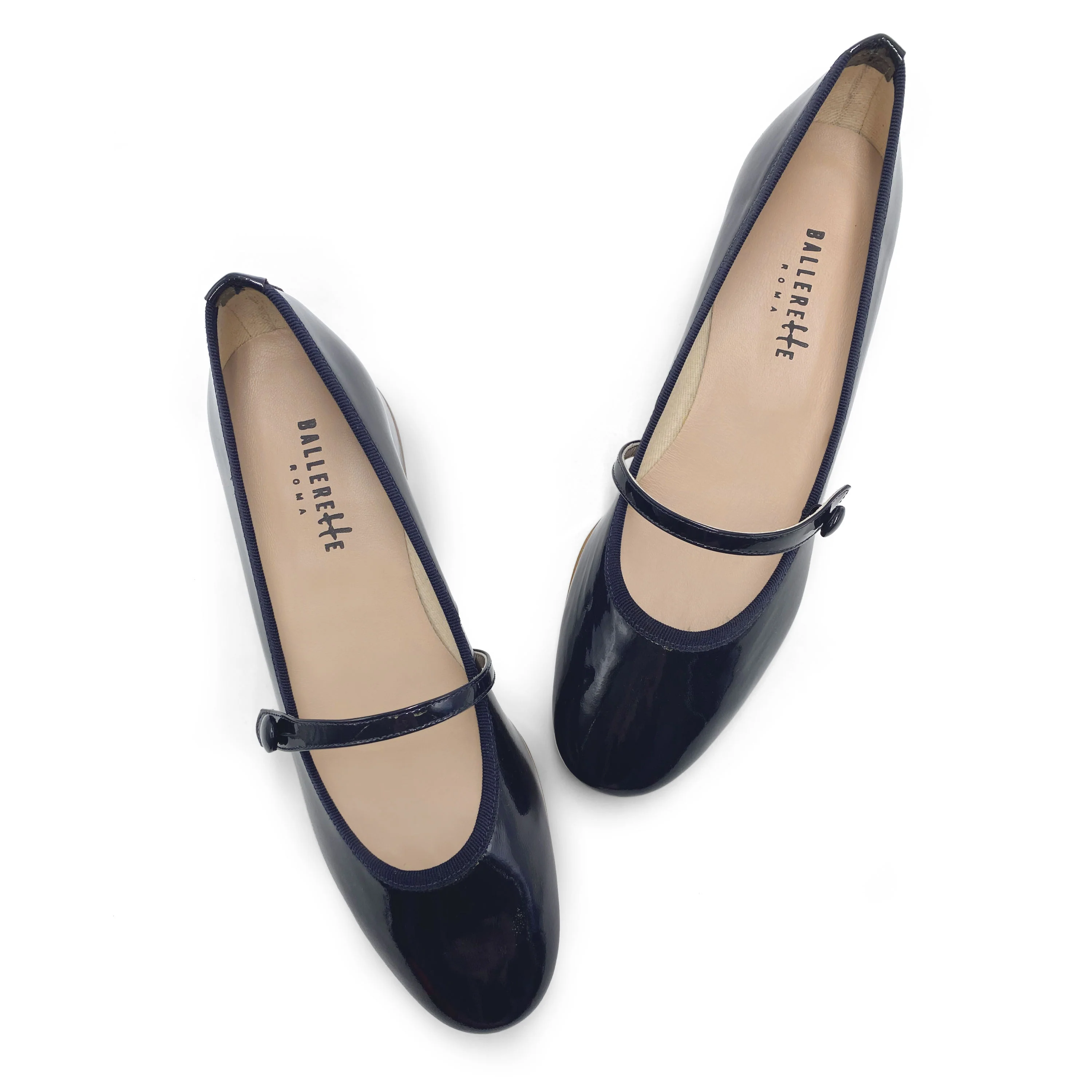 Blue patent leather Mary Jane ballet flats with strap and heel - Image 4