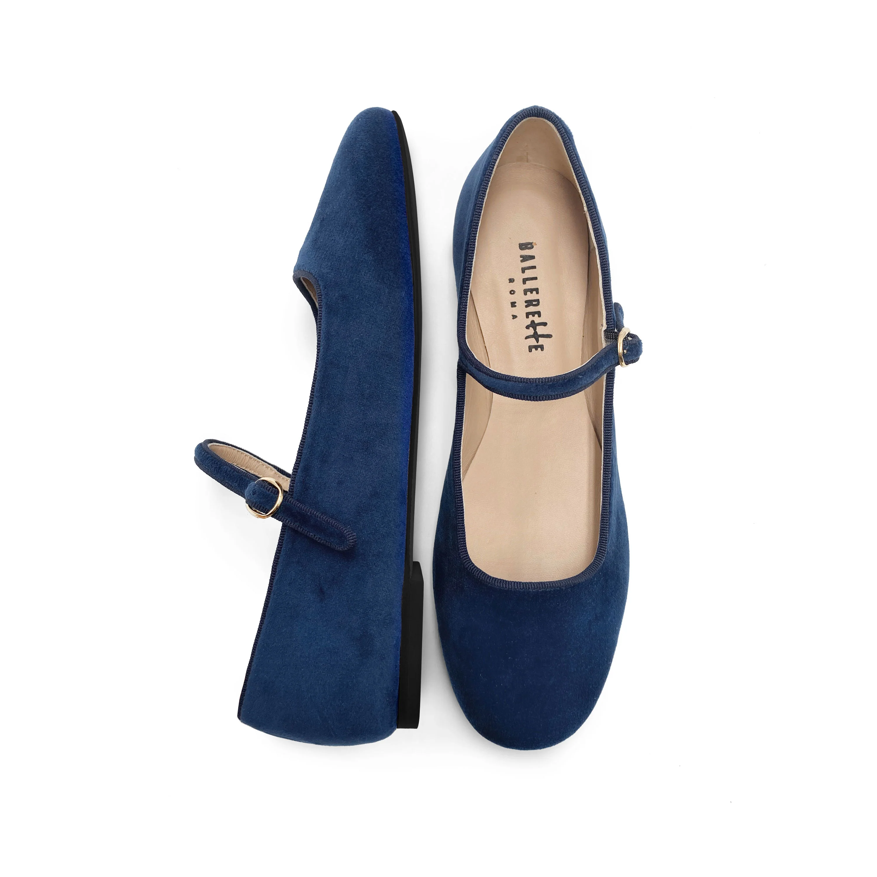 Blue velvet ballerinas with strap - Image 2