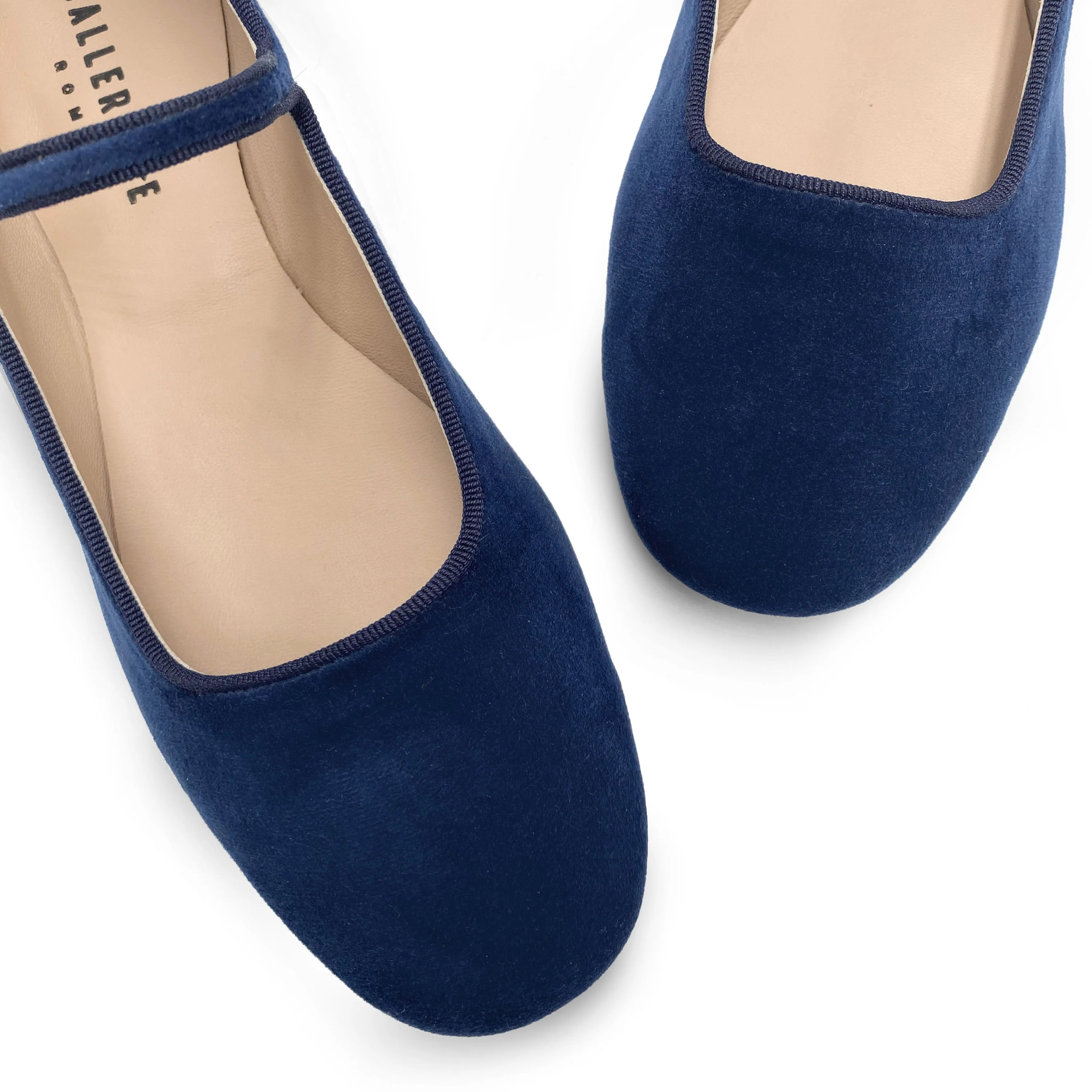 Blue velvet ballerinas with strap - Image 3