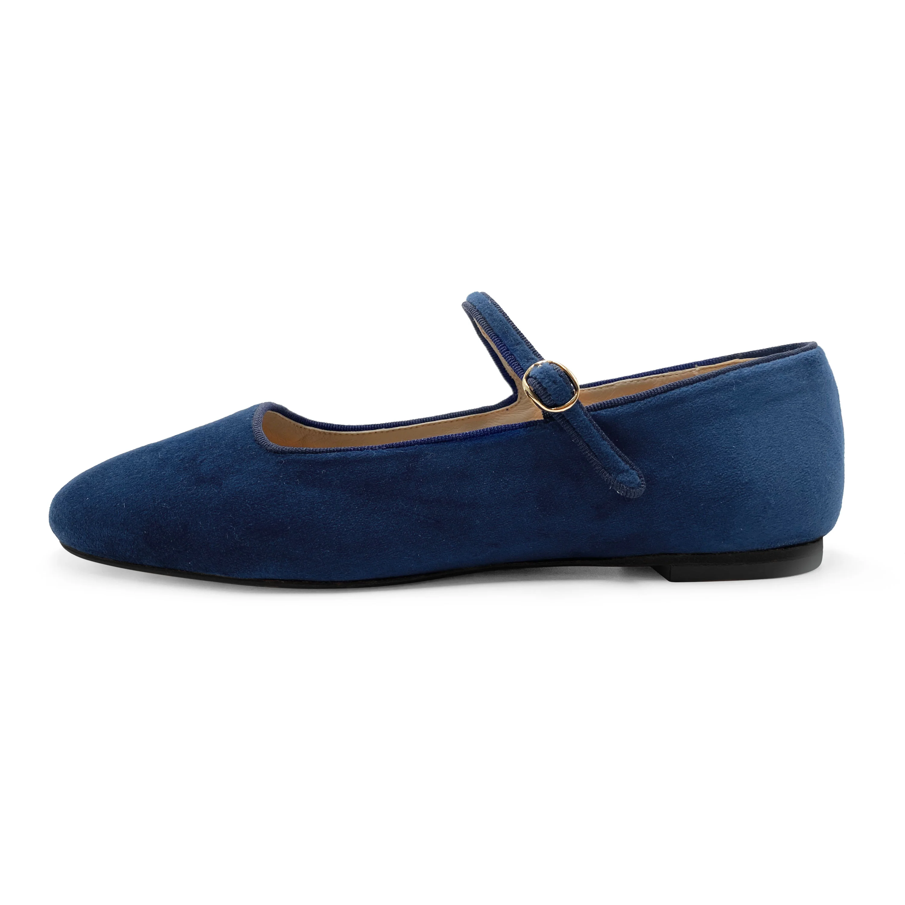 Blue velvet ballerinas with strap - Image 4
