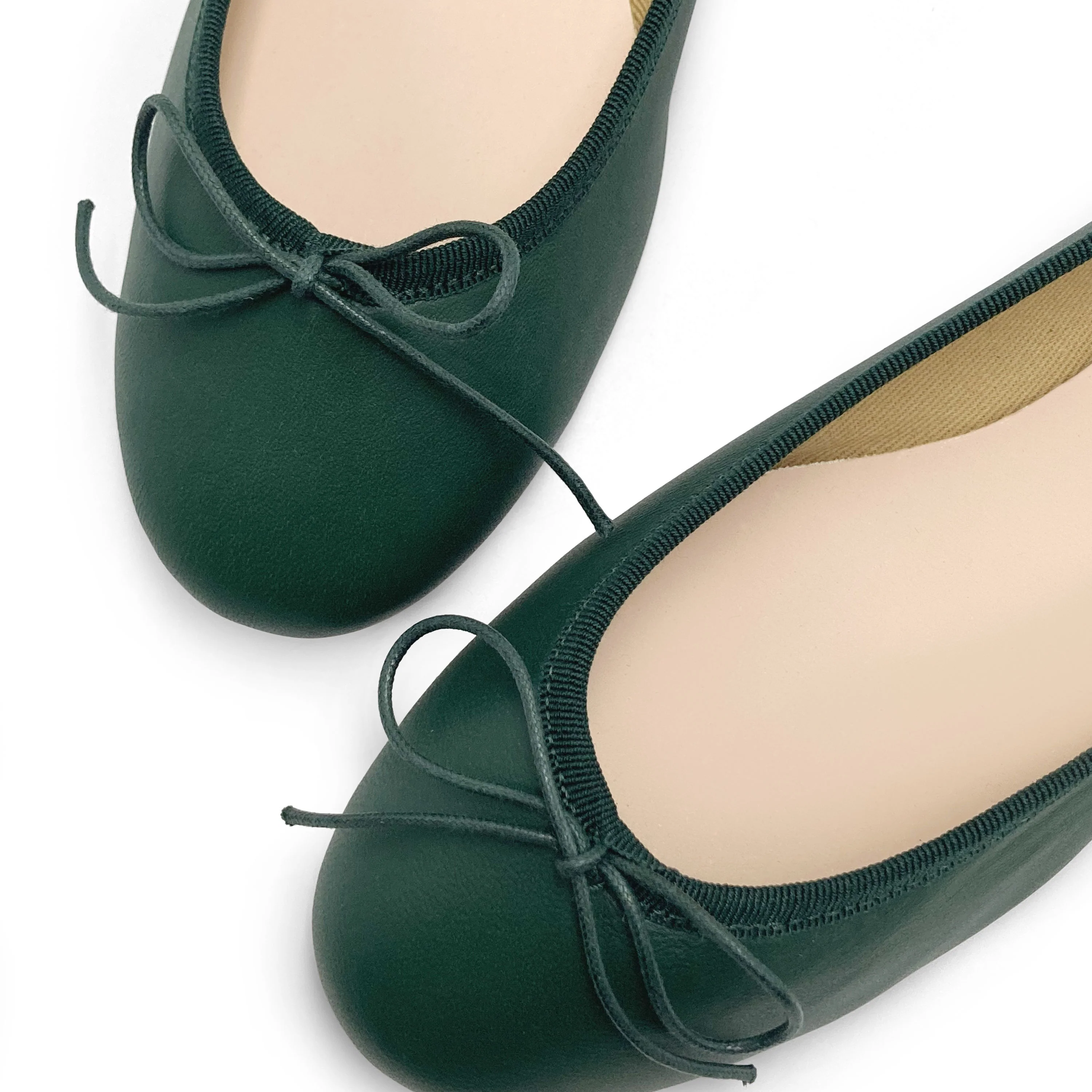 Bottle green leather ballet flats - Image 3