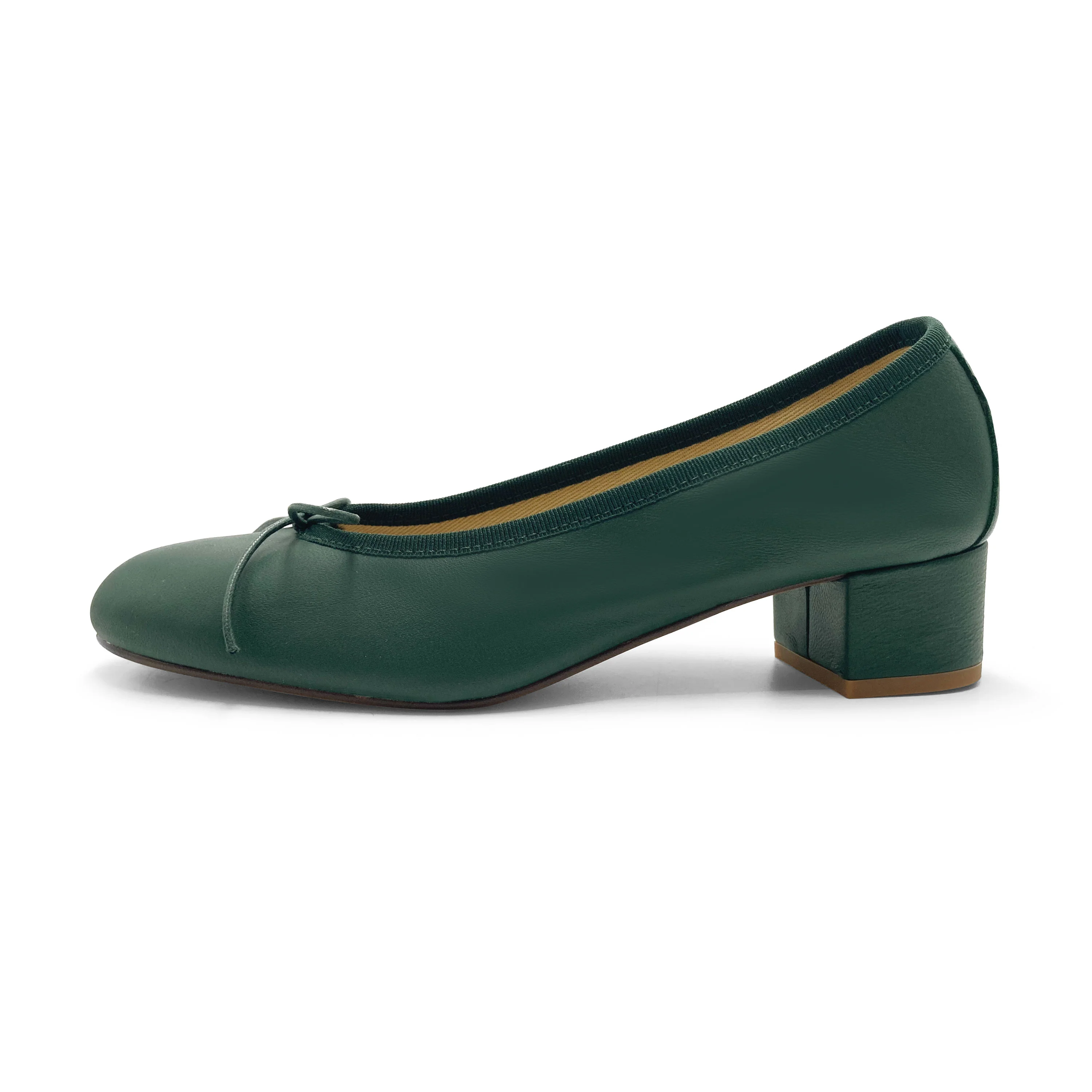 Bottle green leather ballet shoes with heels - Image 5