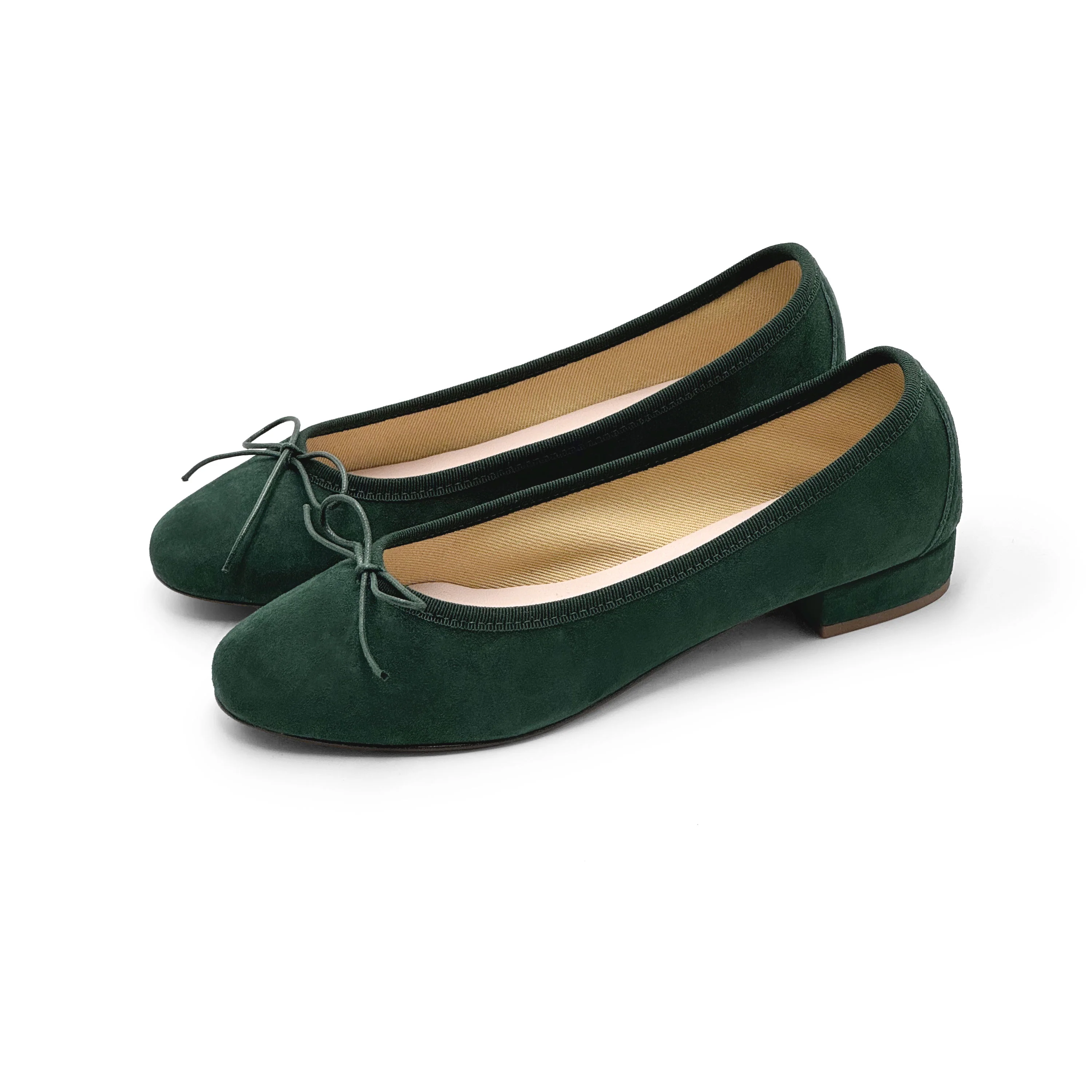 Bottle green suede medium heel ballet flats - Image 4