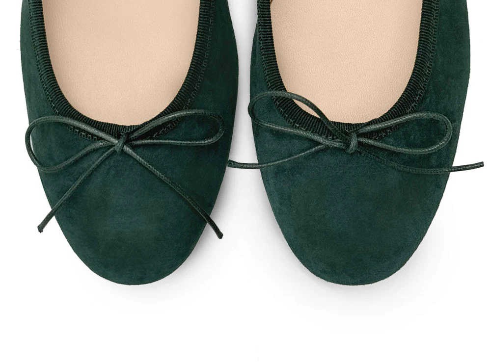 Bottle green suede medium heel ballet flats - Image 5