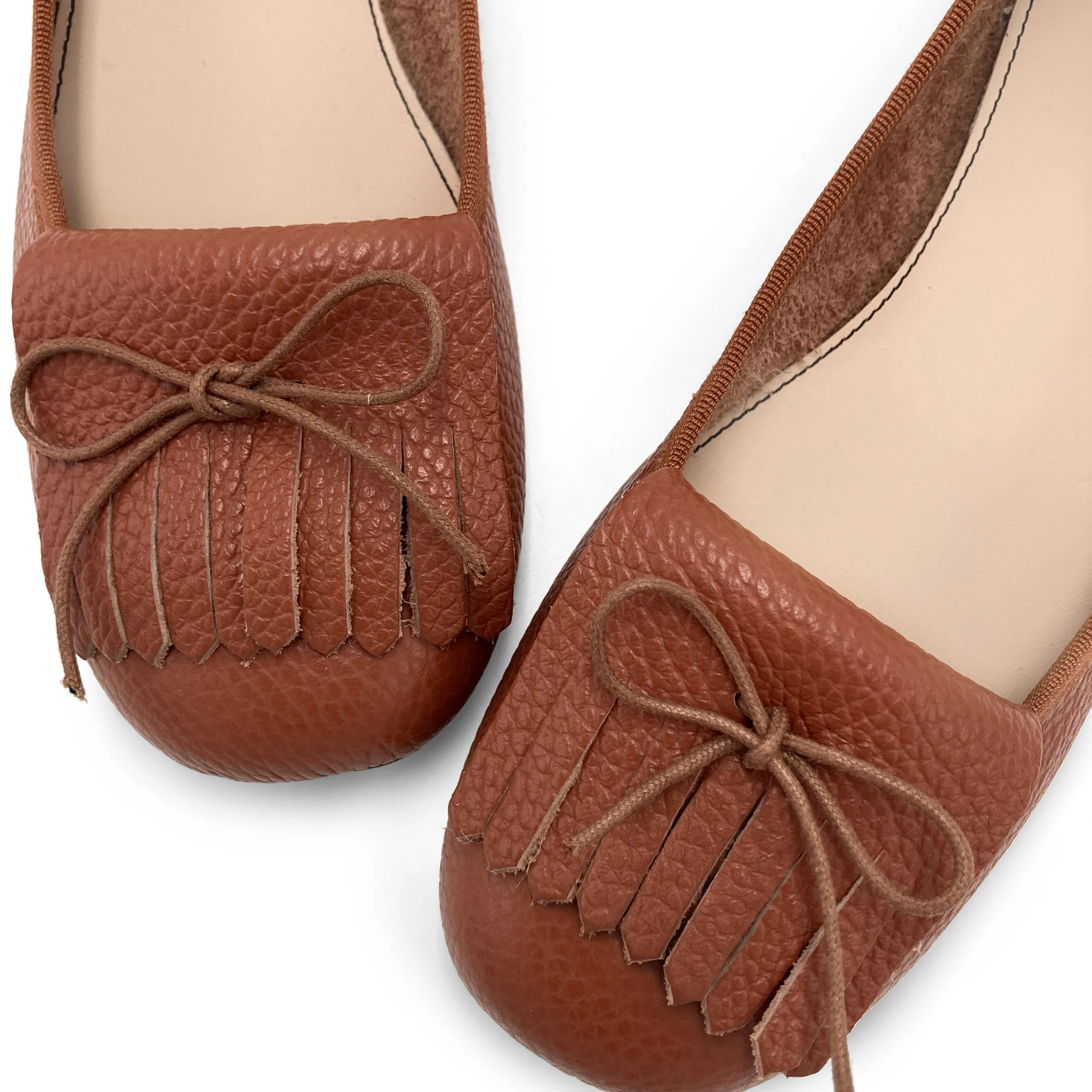 Brick Brown Leather Moccasins with Fringes - Image 3