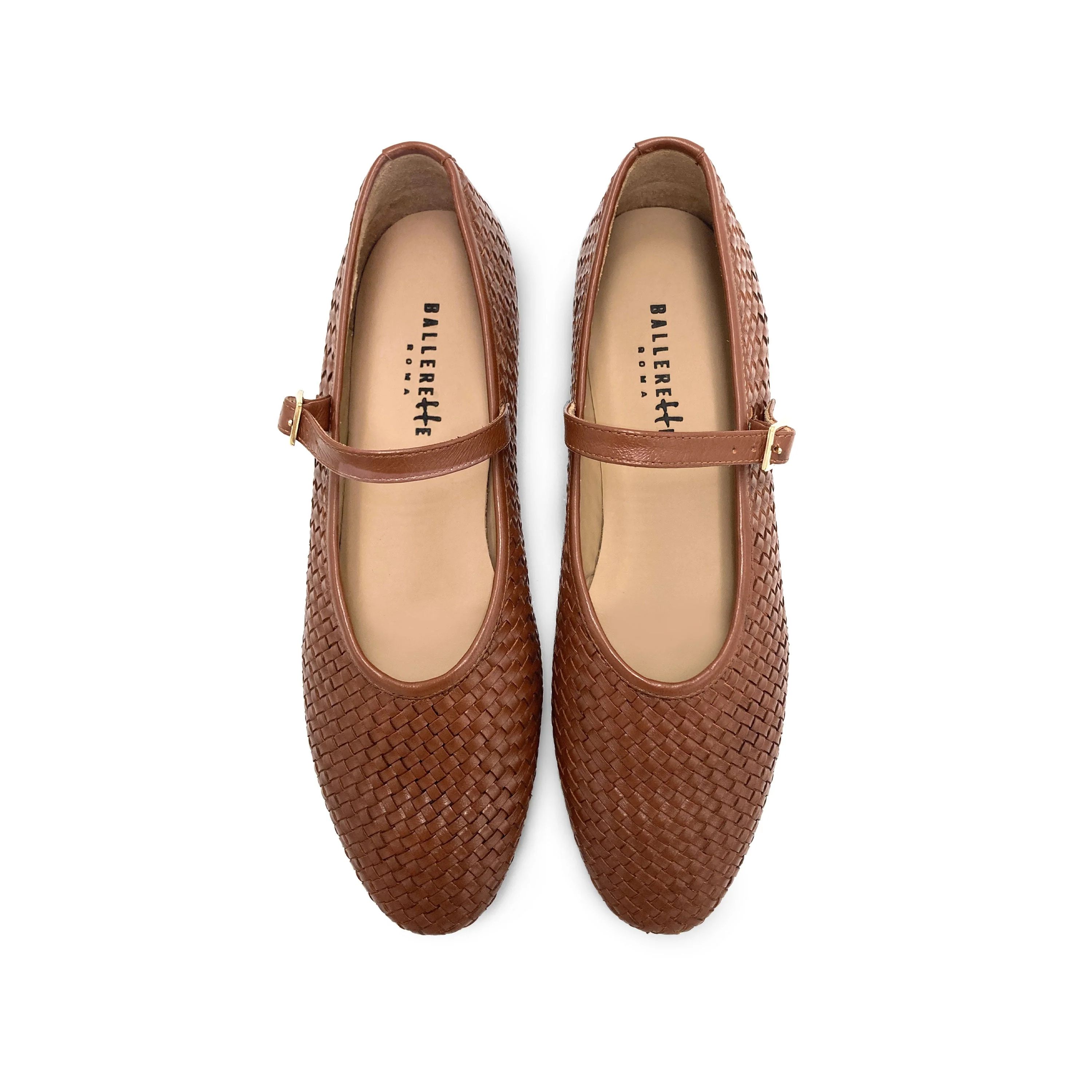 Brown high cut handwoven leather ballet flats with strap