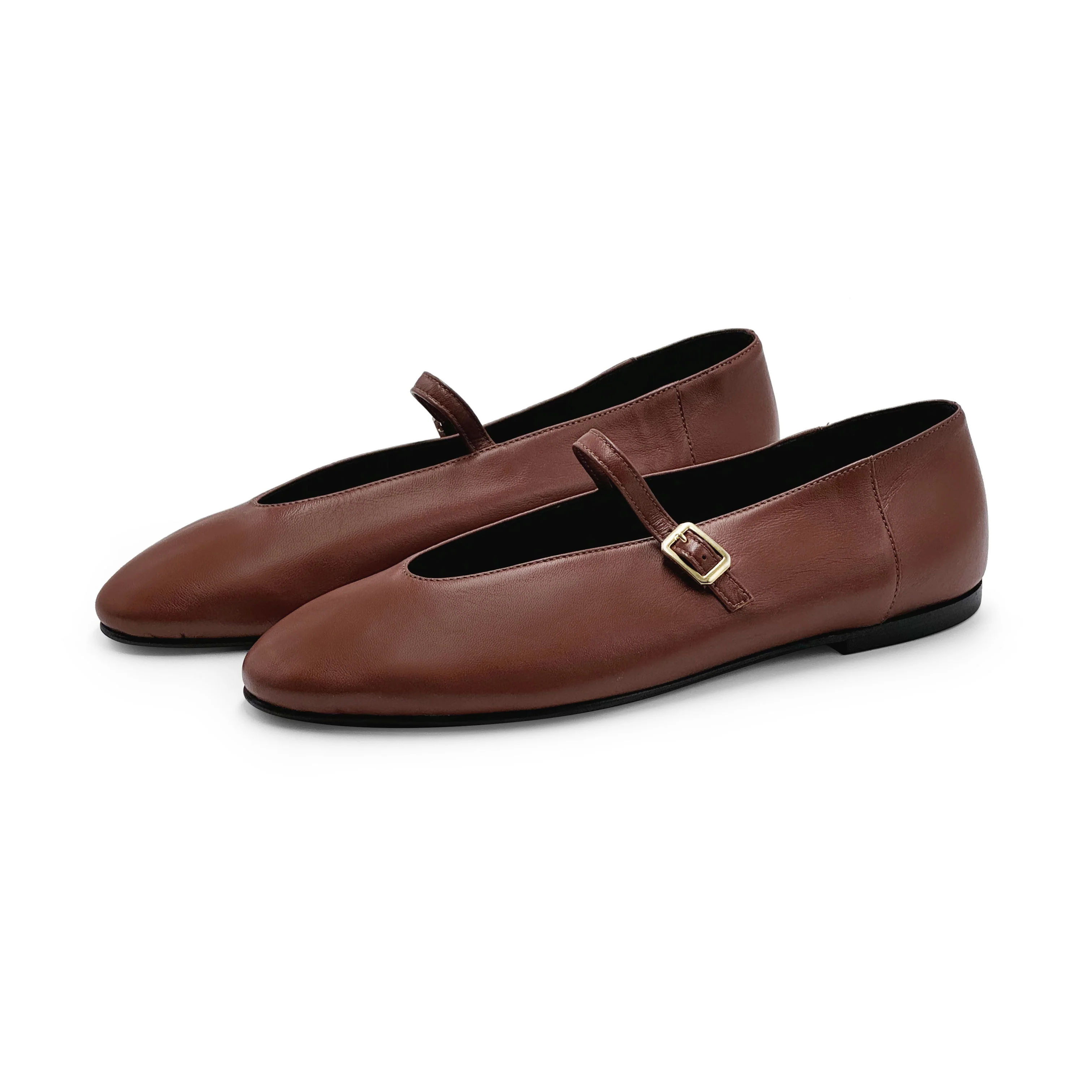 Brown leather ballet flats with V-cut and strap - Image 4