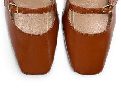 Brown shiny leather Mary Jane shoes with two straps and high heels - Image 5