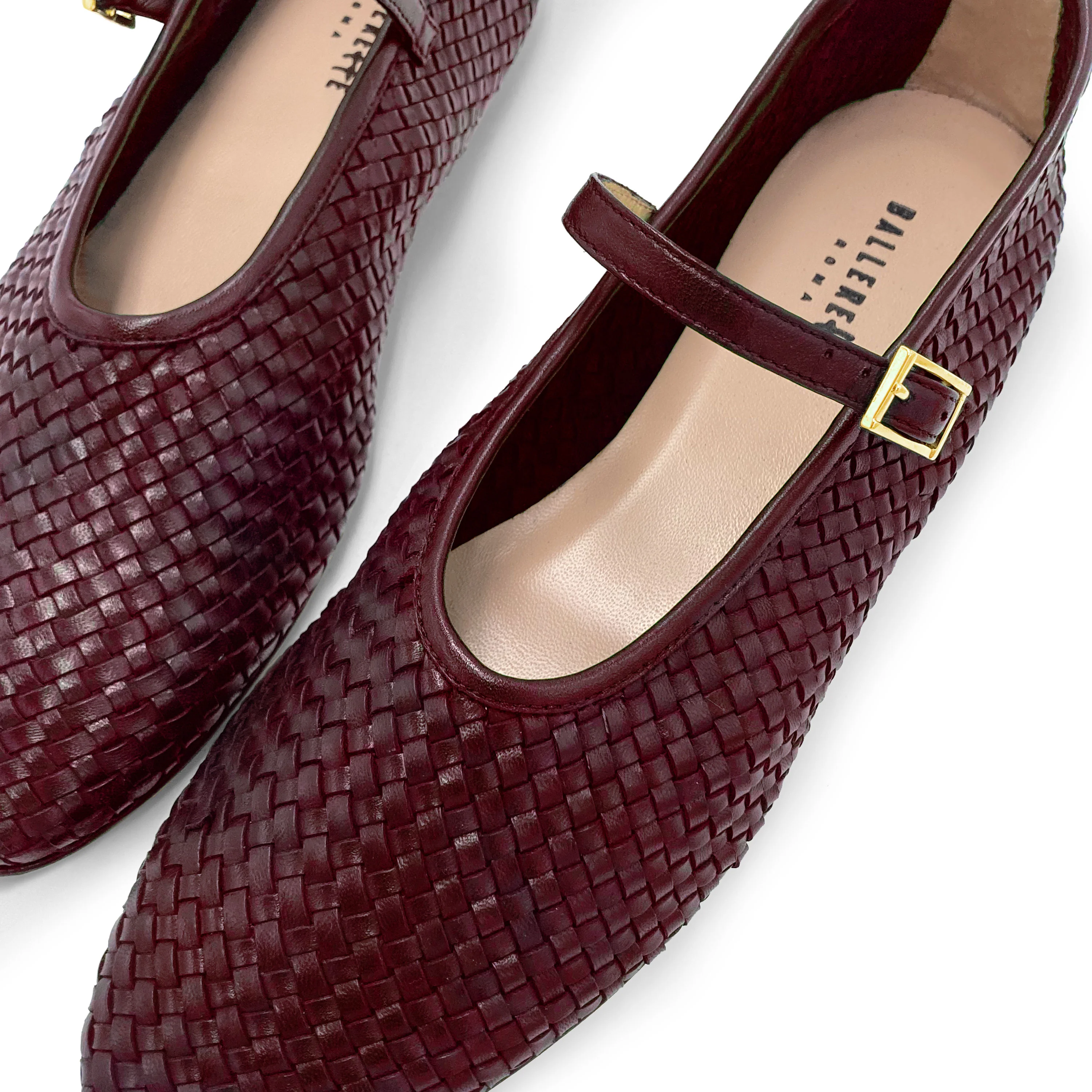 Burgundy high cut handwoven leather ballet flats with strap - Image 3