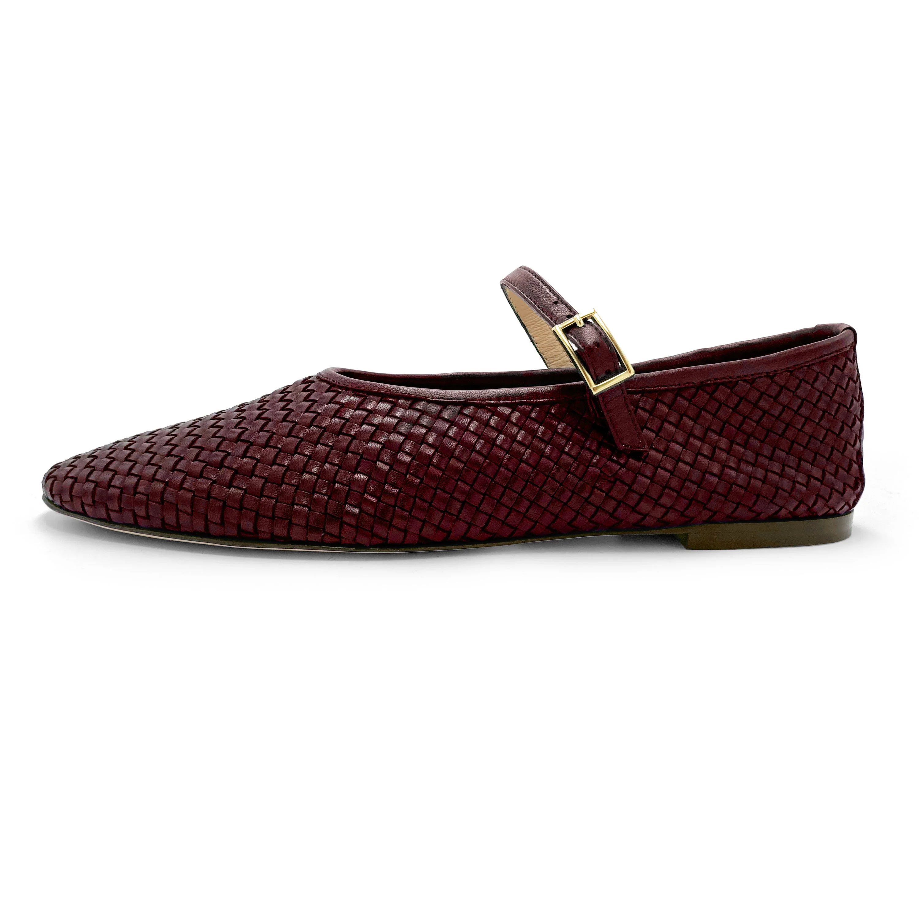 Burgundy high cut handwoven leather ballet flats with strap - Image 4