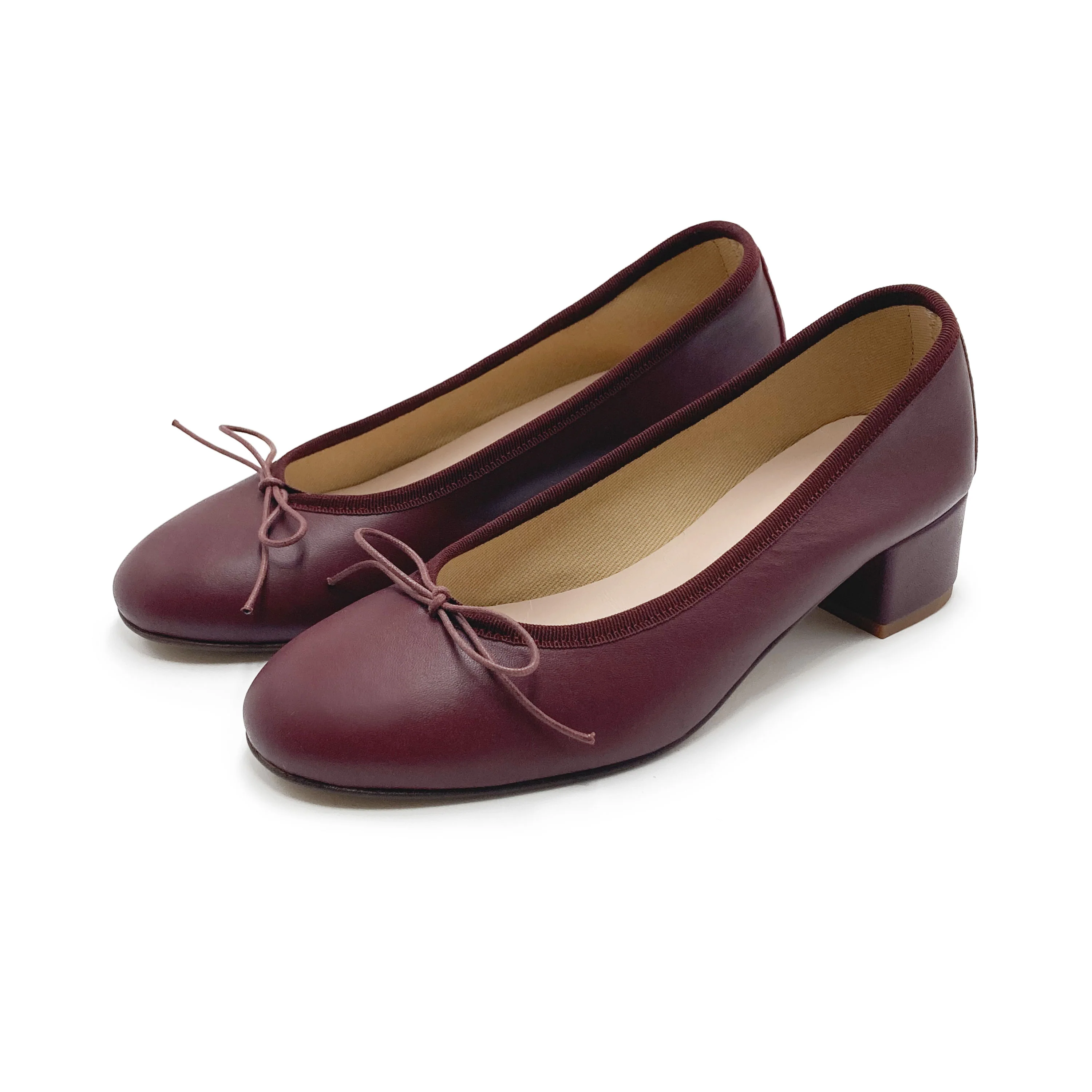 Burgundy leather ballet flats with heel - Image 4