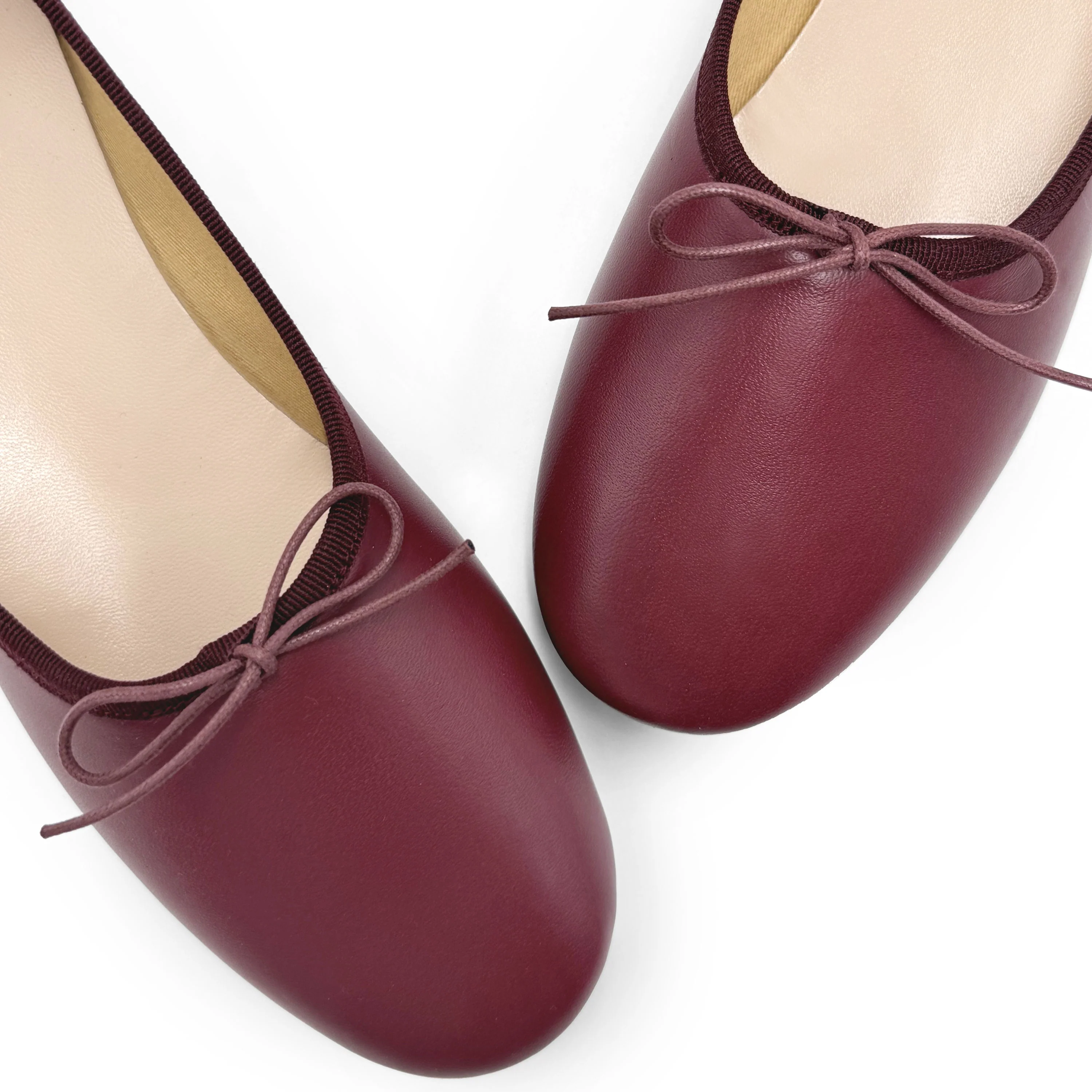 Burgundy leather high-vamp "glove shoes" ballet flats - Image 3